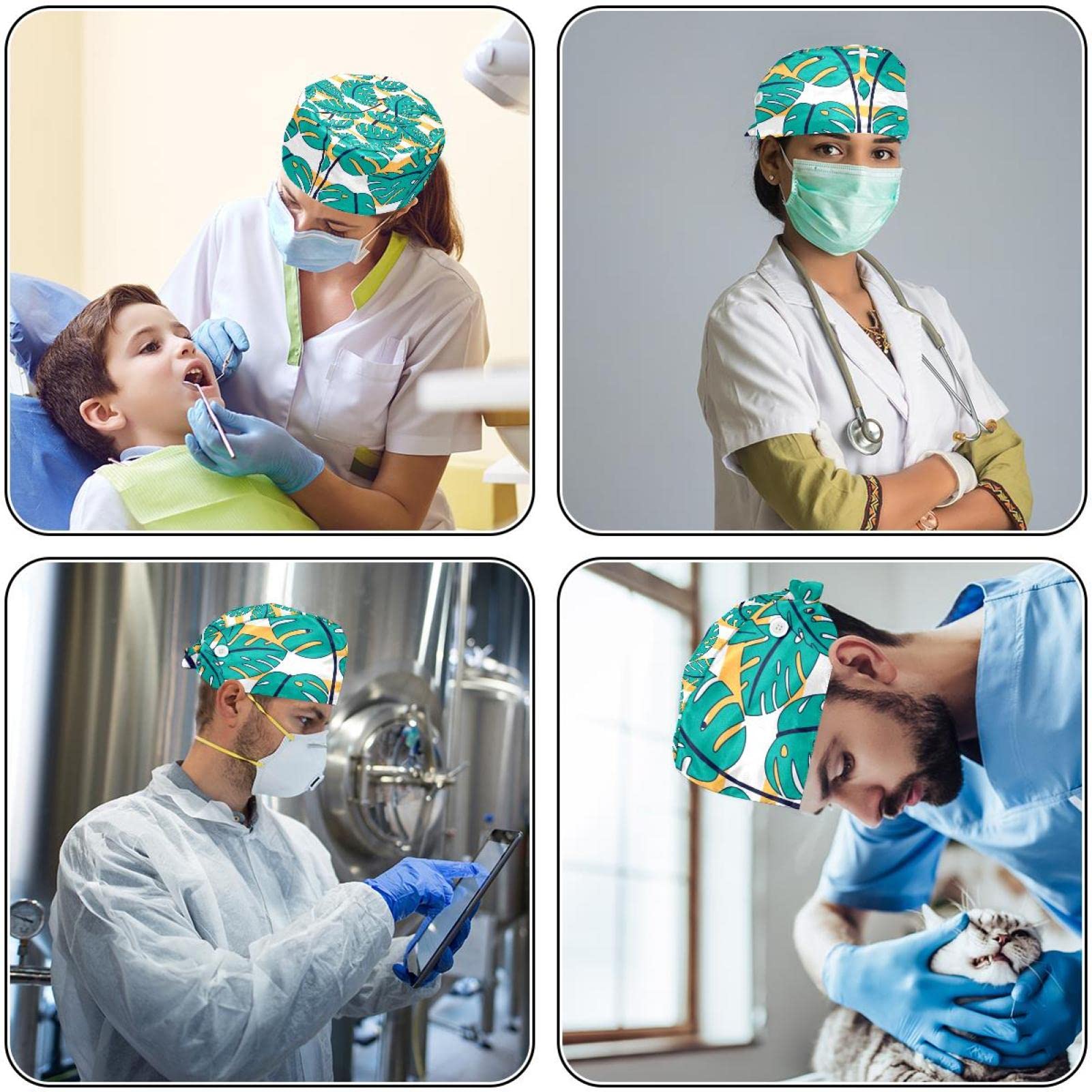 Mersov 2 Pack Adjustable Elastic Surgical Caps for Women - Ponytail Friendly Bouffant Hats with Buttons & Tie Back - Perfect for Nurses, Doctors, Salon & Food Service Workers