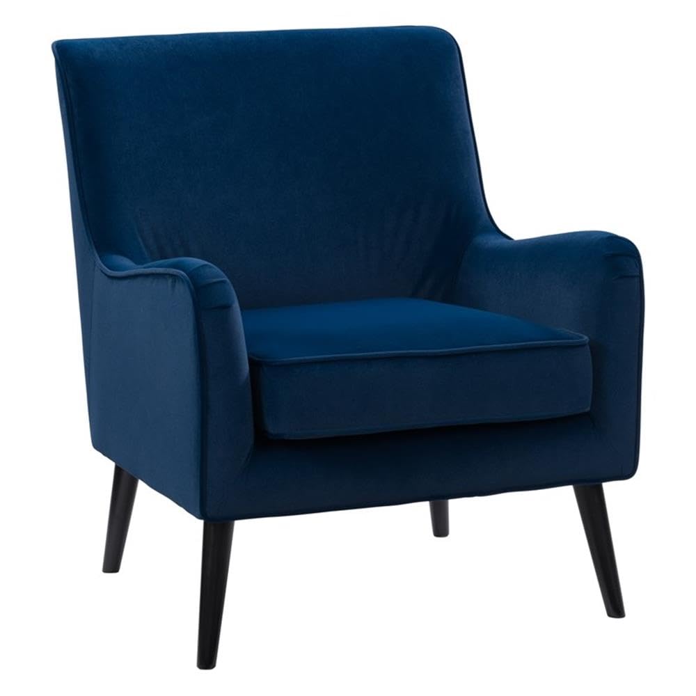 CorLiving Elwood Modern Accent Chair - Blue Velvet Upholstery, Tapered Legs for Living Room, Bedroom & Office | Stylish Mid-Century Design for Home Decor