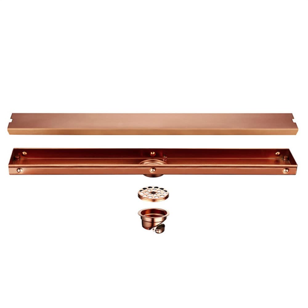 Premium Stainless Steel Rectangular Linear Floor Drain - Brushed Rose Gold 800mm - Anti-Odor Bathroom Tile Insert for Shower & Wet Room Drainage