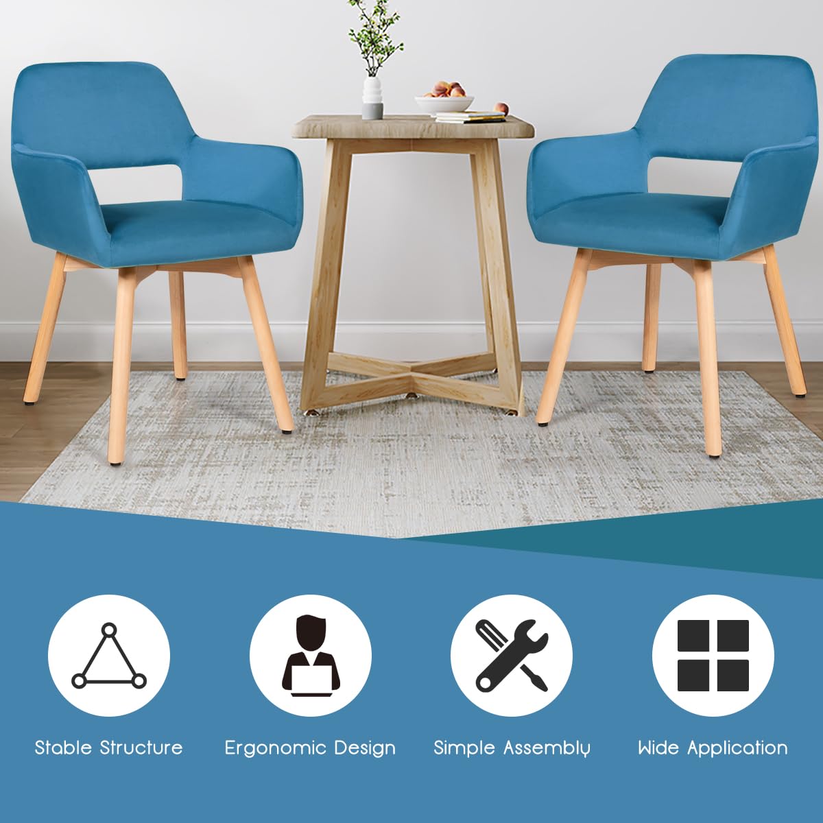 Giantex Set of 2 Velvet Dining Chairs with Wood Legs - Modern Accent Chairs for Living Room, Bedroom & Dining Room - Non-Slip Foot Pads & X-Shaped Support - Comfortable Upholstered Armchair (Turquoise, 2-Pack) - Perfect for Small Spaces, Home Office & Guest Seating