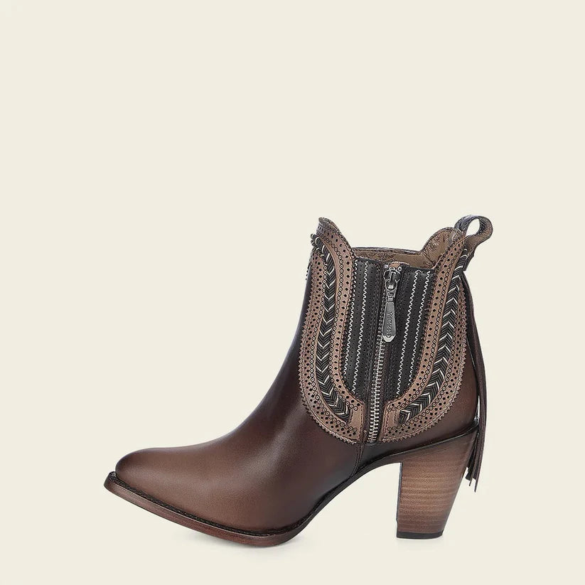 3F0KRS Women's Brown Cowhide Ankle Boots - Stylish & Comfortable Leather Booties for Casual Wear, Office & Date Night Outfits