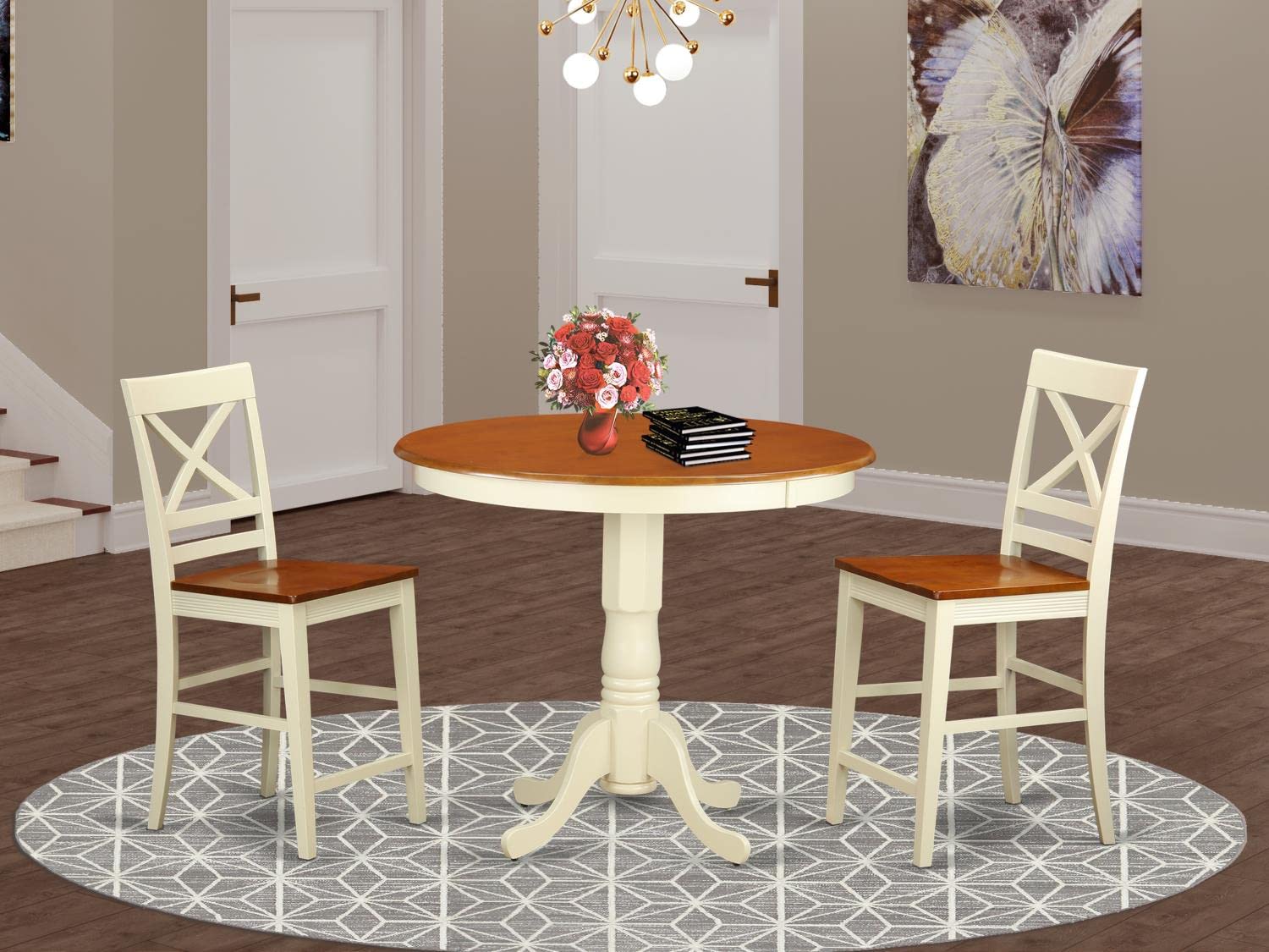 East West Furniture JAQU3-WHI-W 3-Piece Counter Height Dining Set - 36
