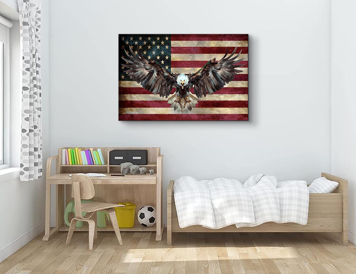Handmade Wooden American Flag Wall Art - Patriotic Home Decor for Living Room, Bedroom & Office - Military & Army Themed Bald Eagle Design (28