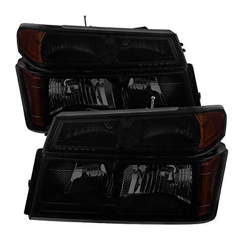Jdragon Black Smoke Headlights & Bumper Lamps Set - Compatible with Chevy Colorado & Canyon 2004-2012 Models - Durable Replacement for Off-Roading, Night Driving & Custom Car Upgrades
