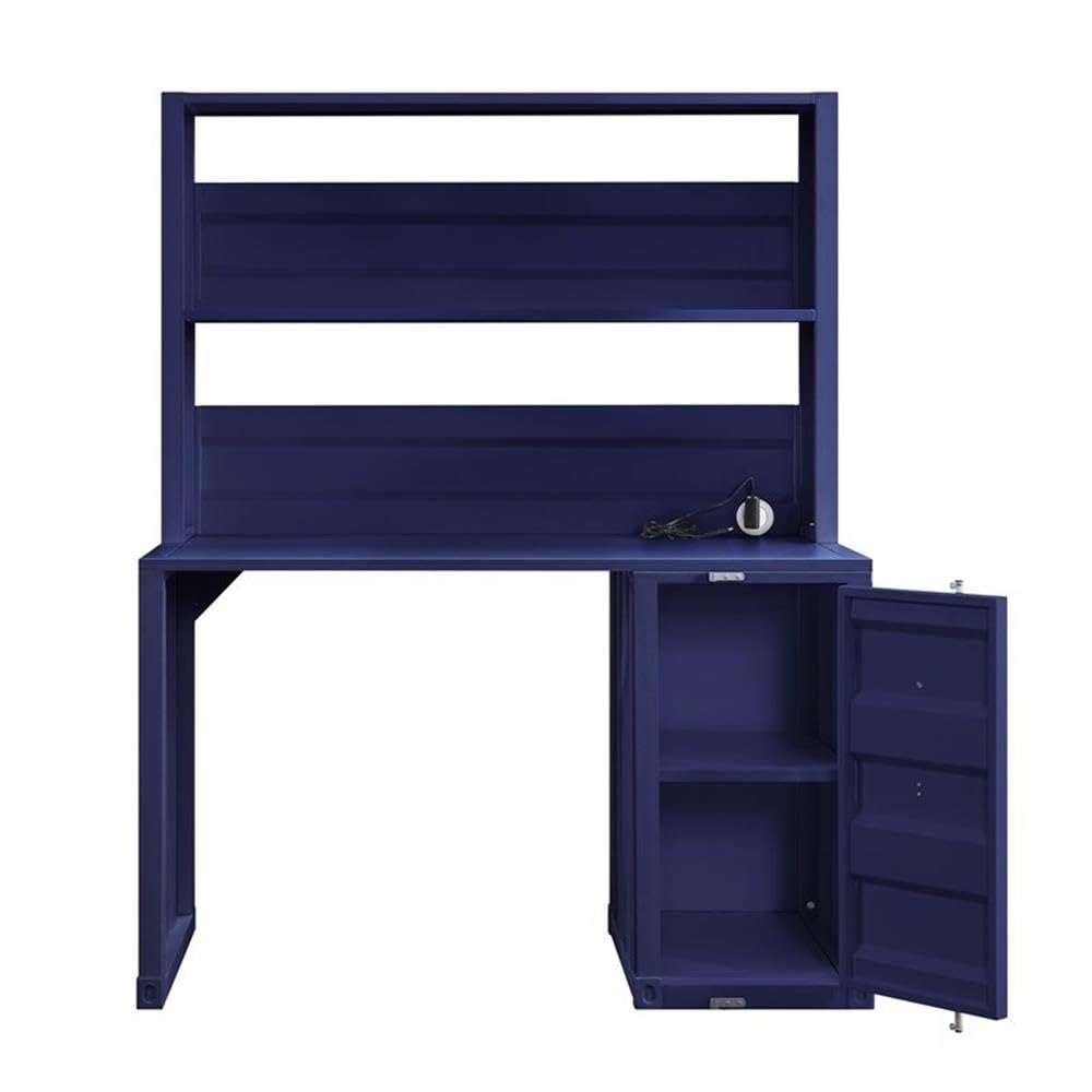 Acme Cargo Blue Metal Frame Desk with Hutch & Storage Base - Home Office Furniture for Small Spaces & Workstations