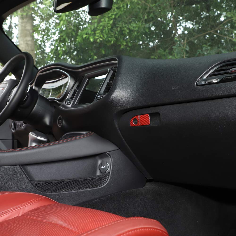 **Premium ABS Red Carbon Fiber Interior Door Handle Trim for 2015-2024 Dodge Challenger & Charger – 2-Piece Set – Upgrade Your Ride with Stylish Storage Box & Glove Switch Accessories – Perfect for Car Enthusiasts & Customization**