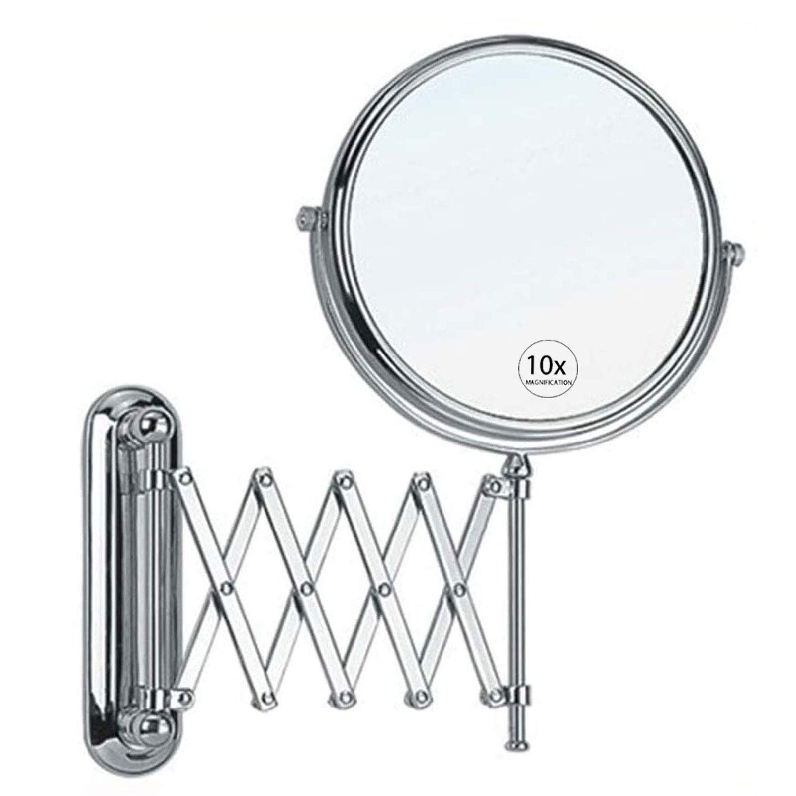 10x Magnification Wall Mounted Makeup Mirror - 8 Inch Round Double-Sided Swivel Bathroom Mirror with 15 Inch Extension - Perfect for Vanity, Dressing Room & Bathroom Makeup Application