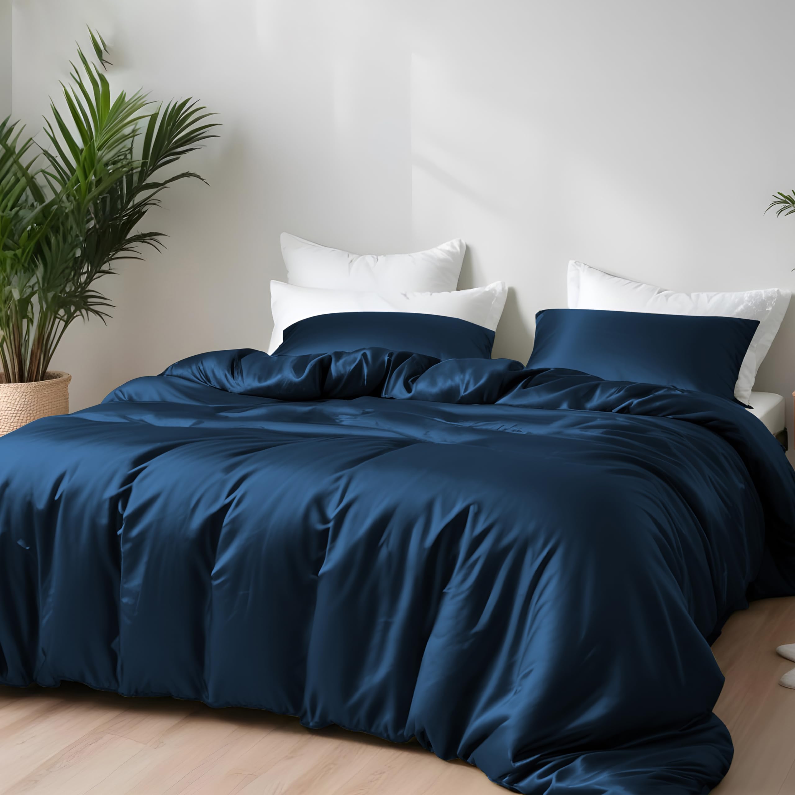 Premium Bamboo Viscose Duvet Cover Set California King Size - Ultra Soft, Breathable & Cooling Bedding with Zipper Closure & Corner Ties (Navy Blue) - Perfect for Hot Sleepers & Eco-Friendly Bedrooms