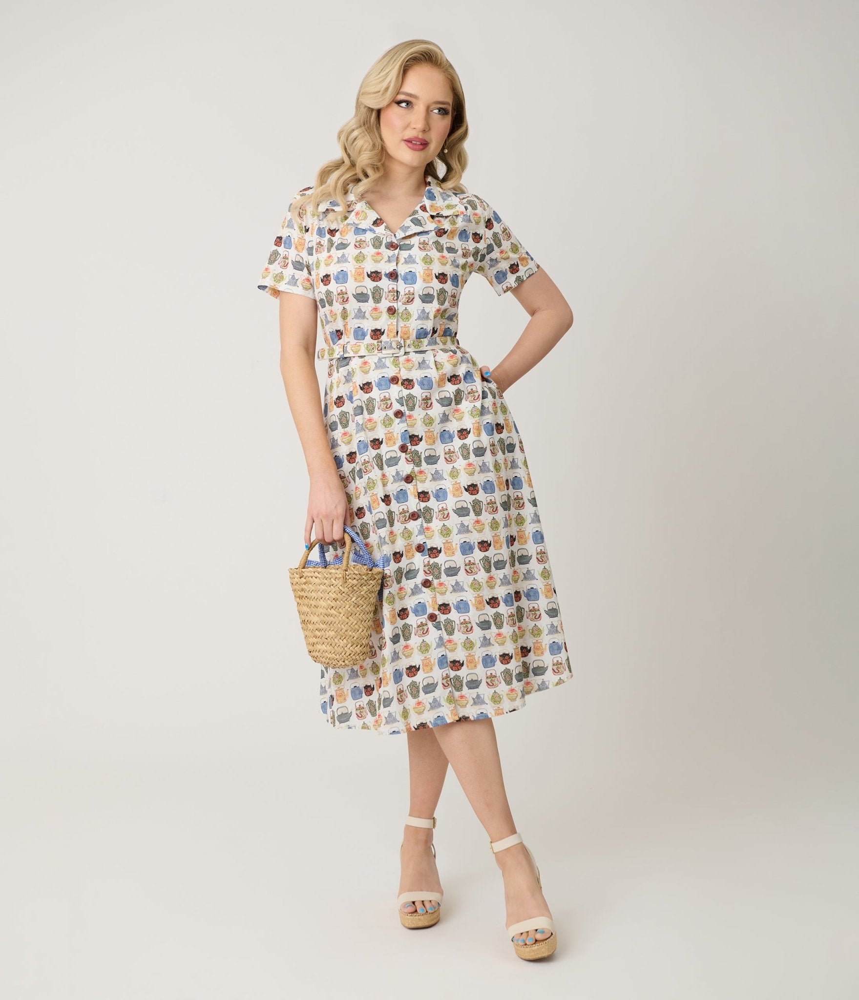 Royal Monk Tea Time Kate Swing Dress - Vintage Floral A-Line Dress for Women, Perfect for Afternoon Tea, Garden Parties & Special Occasions