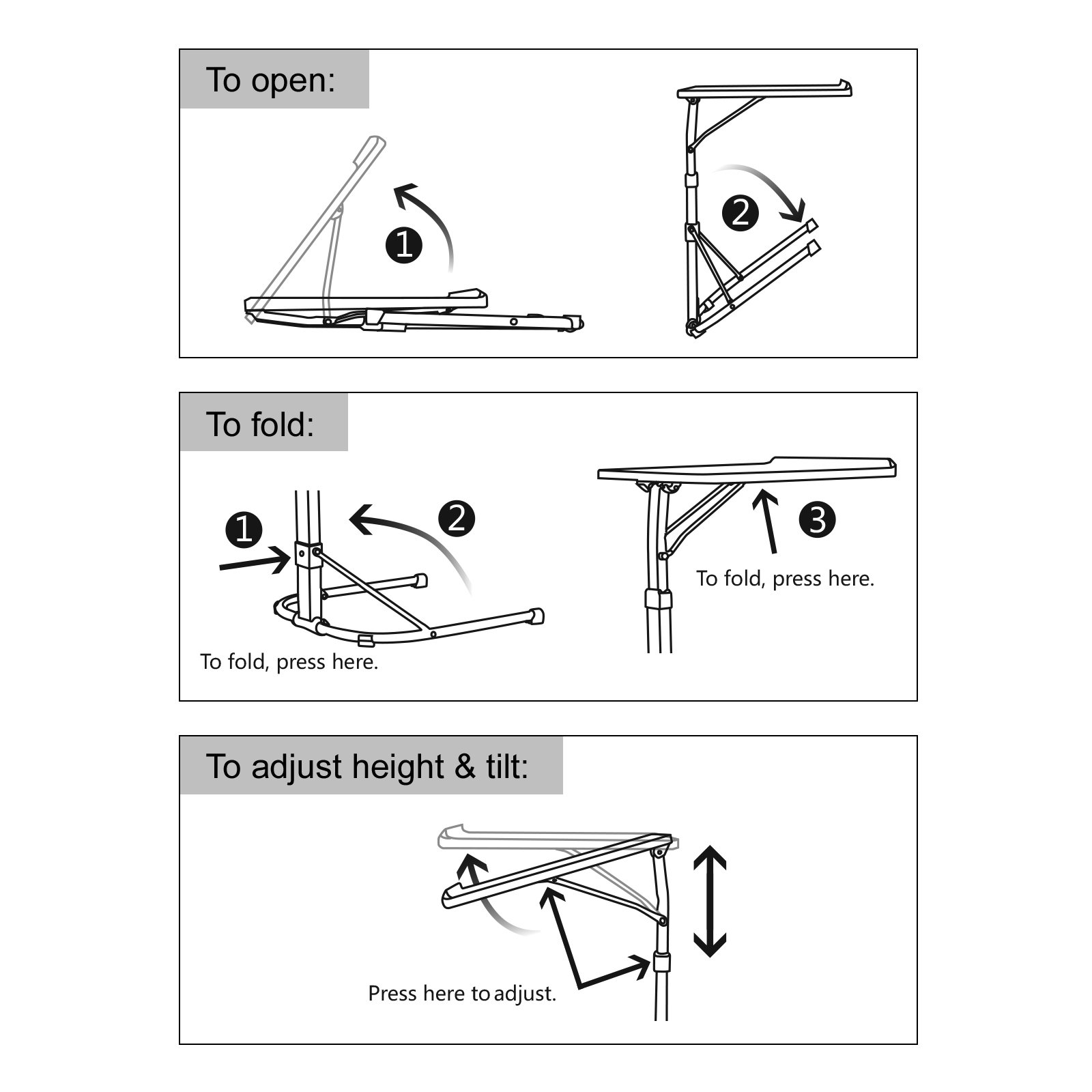 Adjustable Height Folding Laptop Desk - Portable Computer Stand for Gaming, Work & Study - Lightweight Black Tilt Table for Bed, Sofa, Armchair & Crafting - Perfect for Home Office, Dorm Room & Travel Use