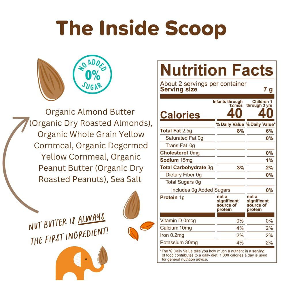 Organic Almond Butter Puffs for Babies with Peanut Butter - Plant-Based Protein Snack, USDA Organic, Gluten-Free, Vegan, Non-GMO, Kosher - 0.5oz (12 Pack) - Perfect for On-the-Go Snacking & Toddler Lunchboxes