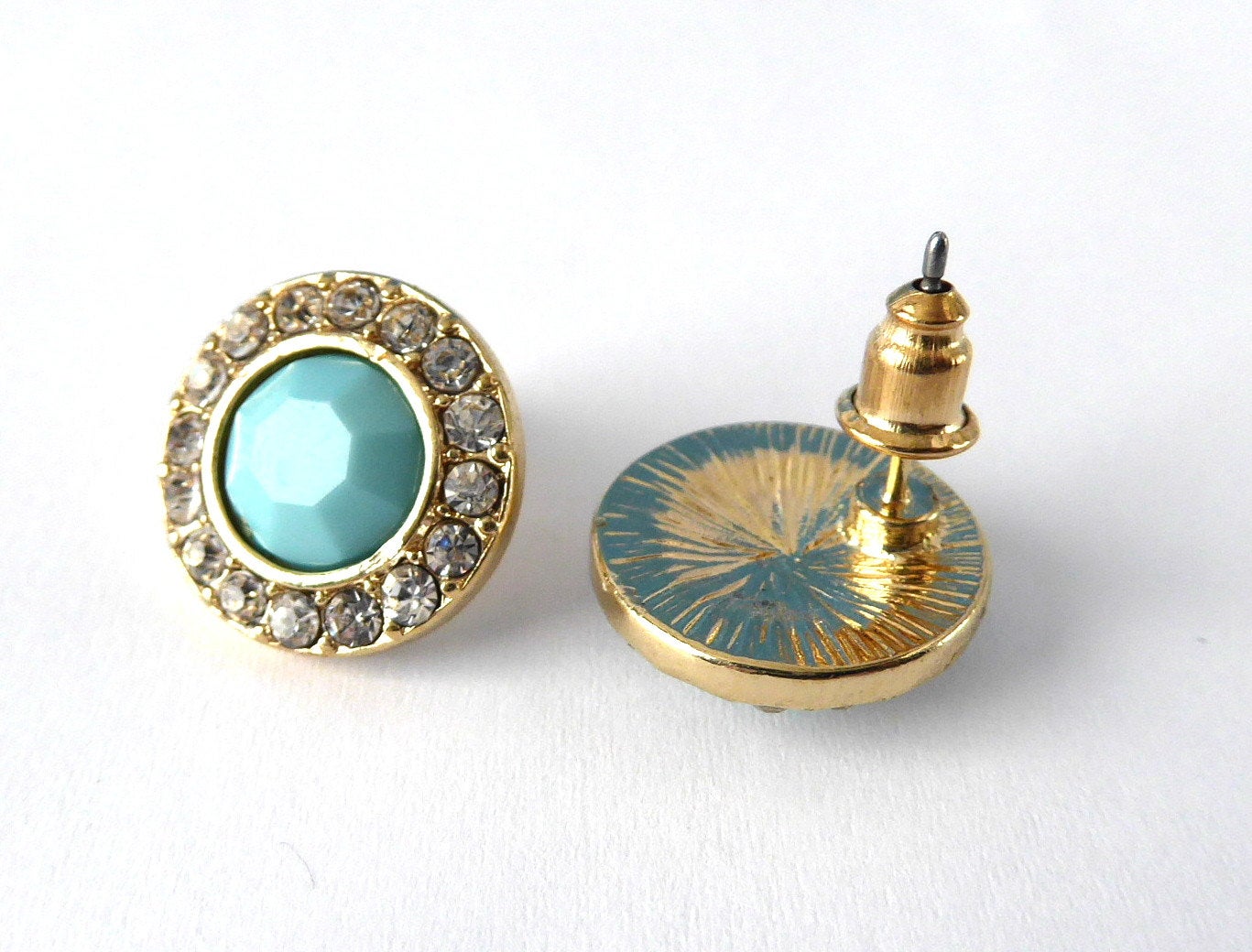 Vintage 1990s Turquoise Rhinestone Halo Earrings - Round Sparkling Stud Post Earrings for Women | Perfect for Parties, Weddings & Retro Fashion