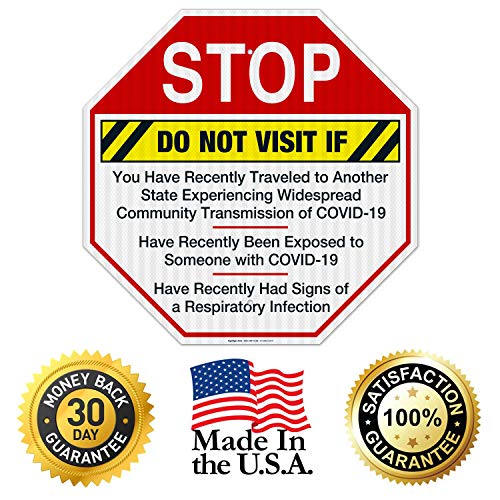 Stop Do Not Visit If You Traveled Or Have Symptoms Sign - 24x24 Inches Reflective Aluminum Safety Sign - 3M EGP .080 Fade Resistant - Indoor/Outdoor Use - Made in USA - Perfect for Businesses, Hospitals & Public Spaces