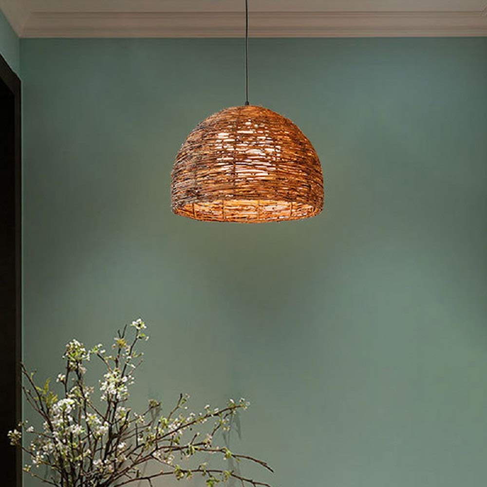 Rattan Pendant Light for Kitchen Island, Modern Ceiling Hanging Lamp with White Shade - Creative Woven Chandelier Lighting Fixture for Dining Room, Bar, Cafe, Living Room & Bedroom Decor (1 Light) - Perfect for Farmhouse, Boho & Coastal Style Homes
