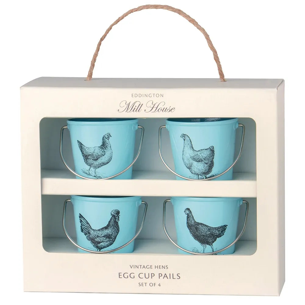 Vintage Blue Mill House Hen Egg Cup Pails - Farmhouse Kitchen Decor for Easter, Breakfast & Rustic Table Setting