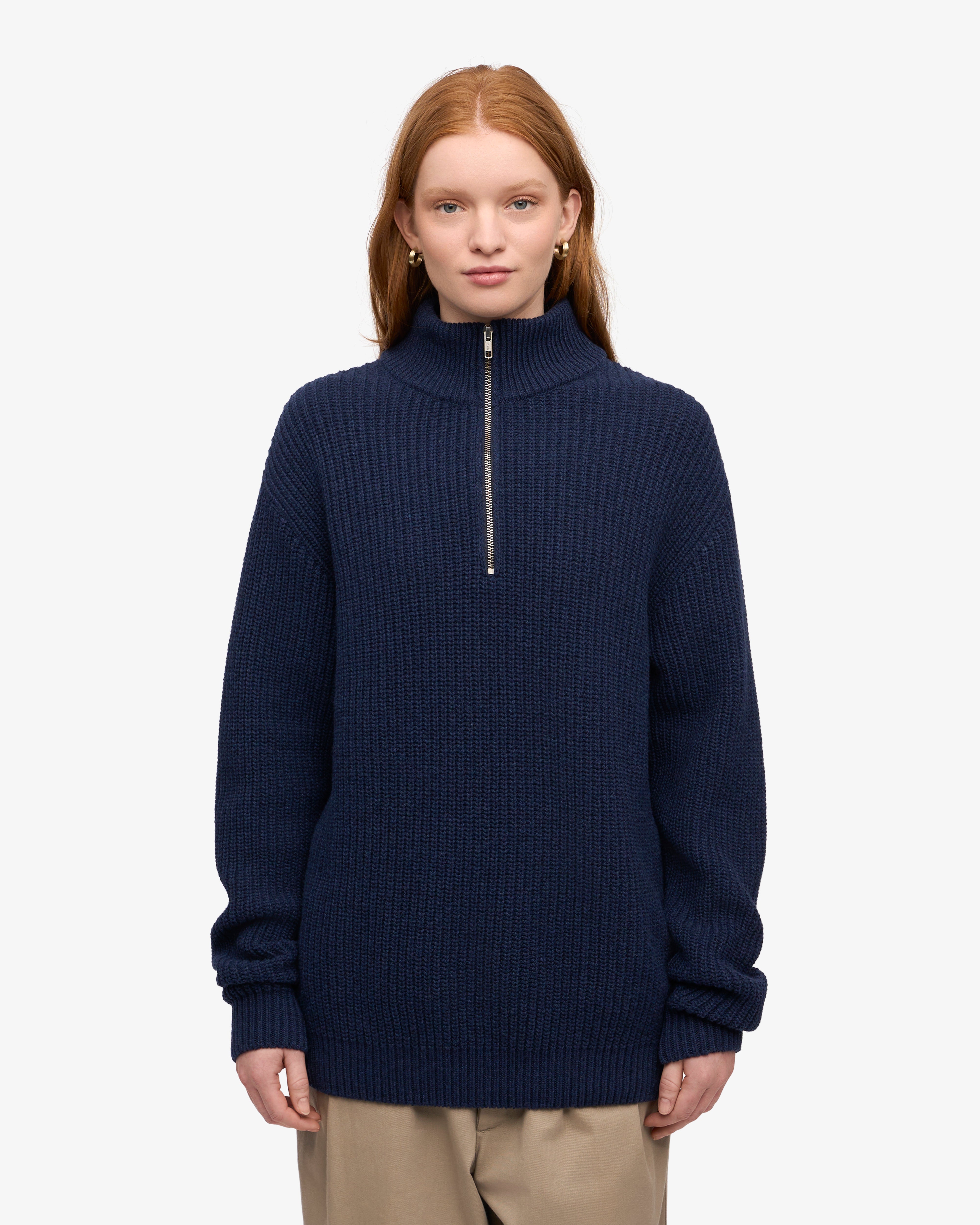 Premium Merino Wool Quarter Zip Sweater for Men - Navy Blue | Warm & Breathable Layering for Outdoor Hiking & Casual Wear