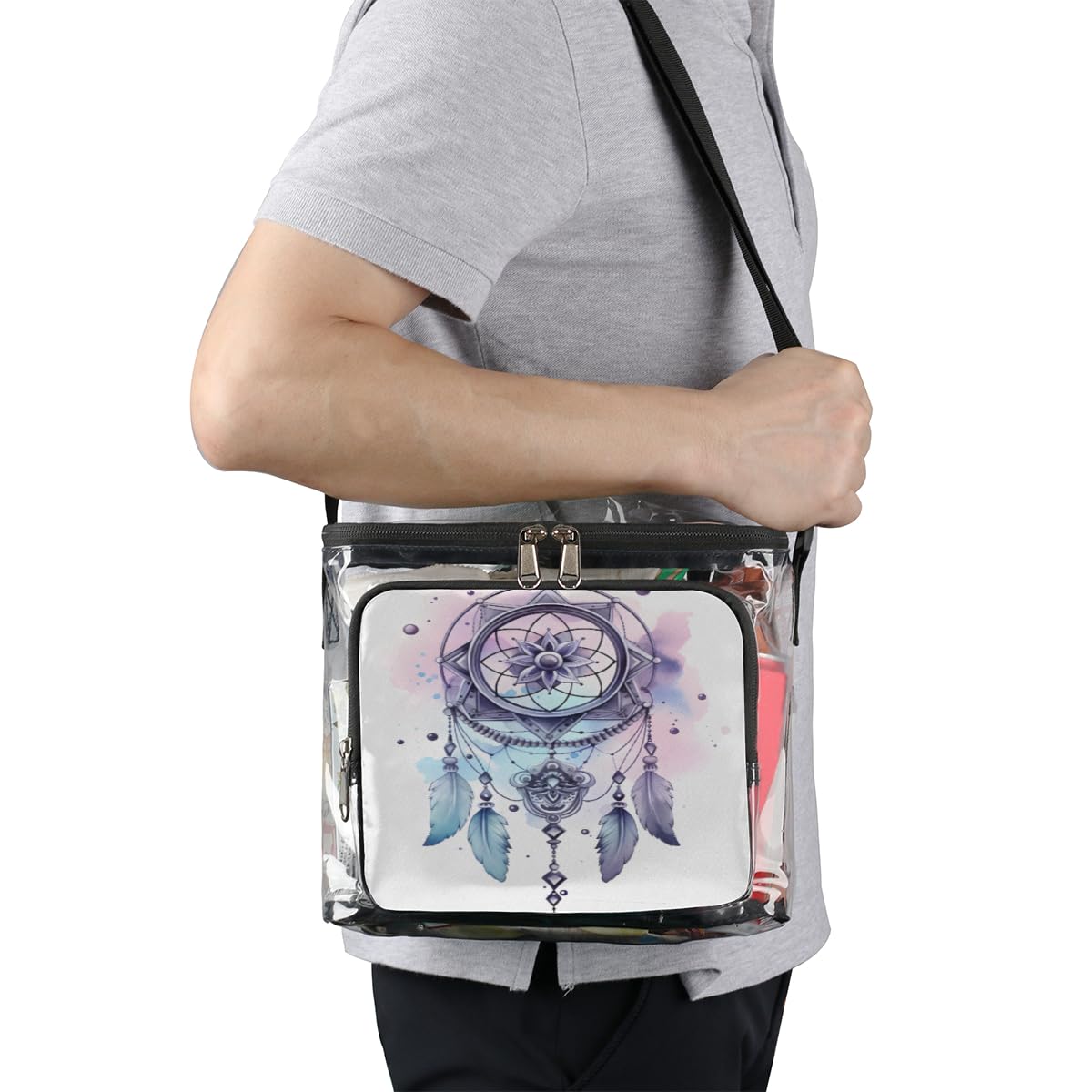 GzLeyigou Clear Transparent Tote Bag with Handles - Native American Dream Catcher Design Crossbody Shoulder Bag for Lunch, Outdoor Activities, Travel, Picnics, Concerts & Stadium Events (Stadium Approved) - Perfect for Music Festivals, Beach Days and Security Checkpoints
