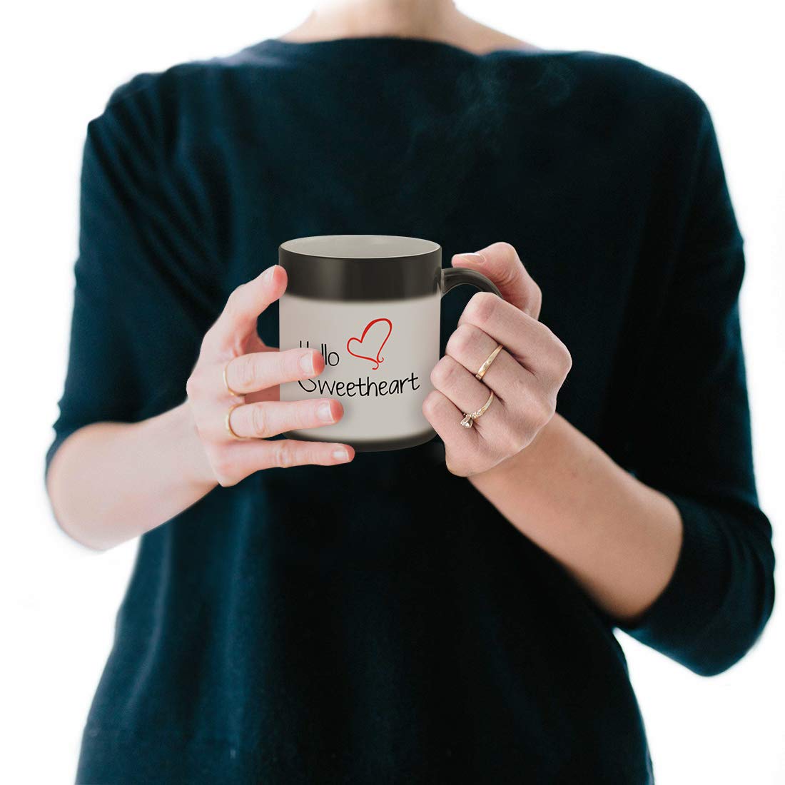 Magic Color Changing Coffee Mug - 11oz Ceramic Cup with 'Hello Sweetheart' Funny Humor Design | Heat Sensitive Novelty Gift for Office, Home & Coffee Lovers