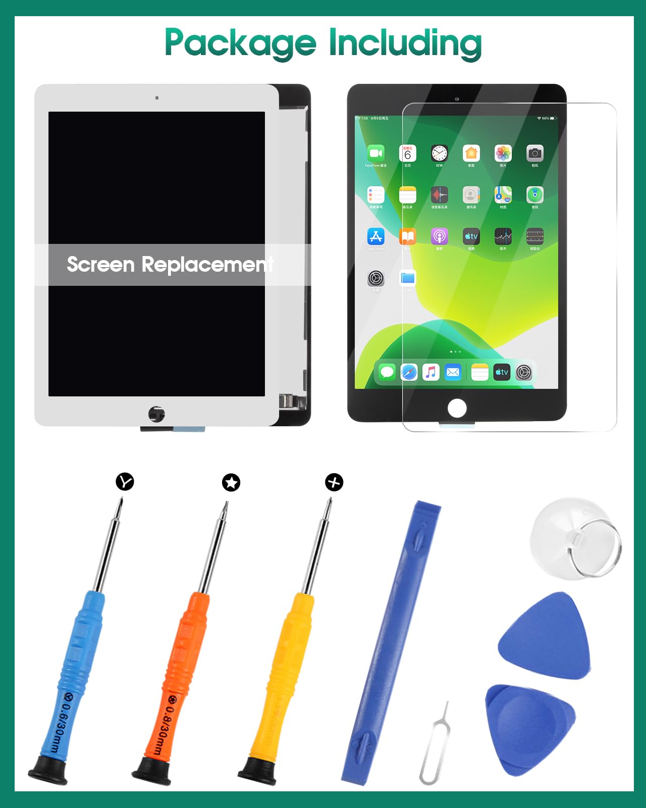 Original iPad Air 2 (2014) LCD Screen Replacement - A1566/A1567 Touch Digitizer Assembly - White (No Home Button) - Perfect for DIY Repair & iPad Air 2nd Generation Display Fix - Home, Office & School Use