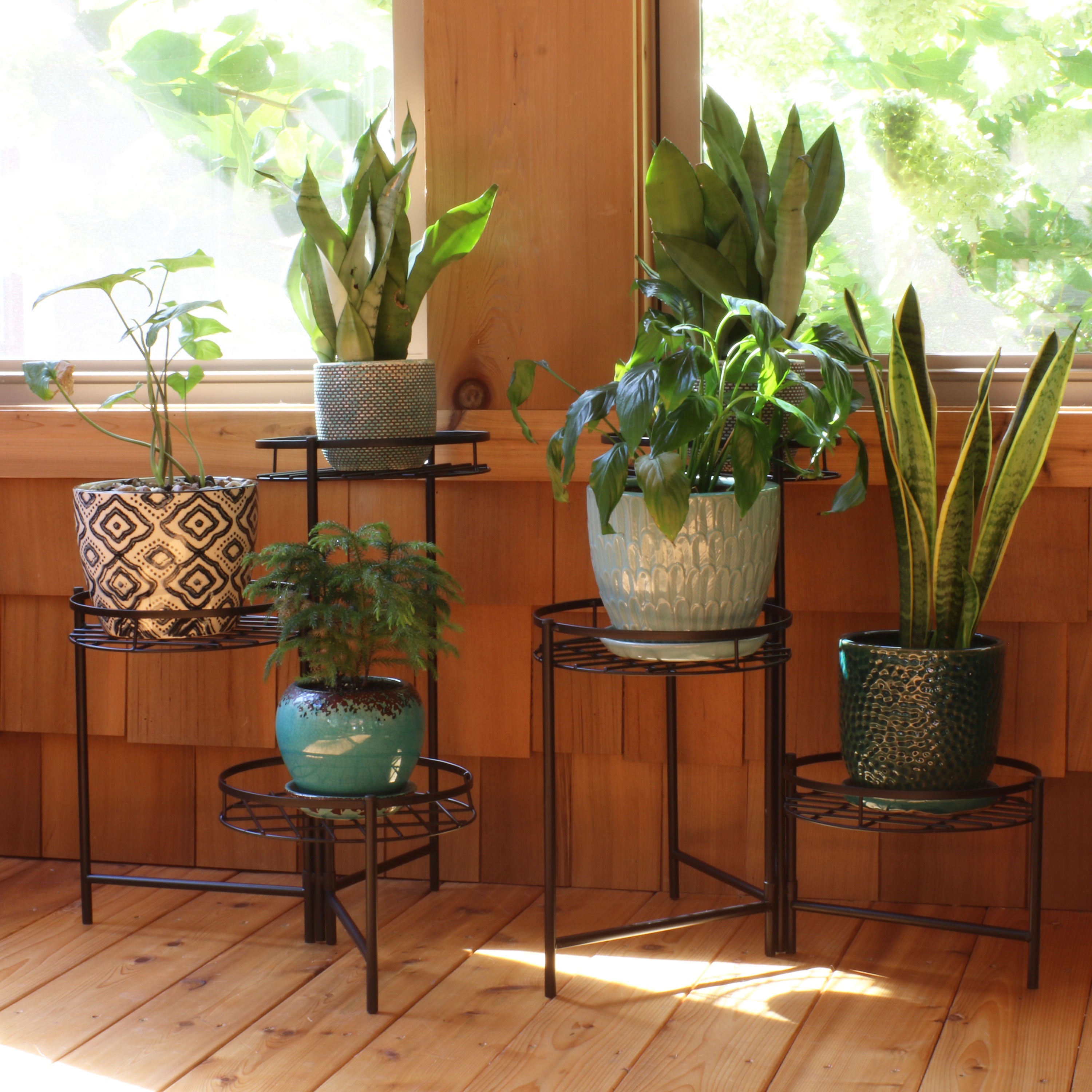 Black 3-Tiered Plant Stand Set of 2 - 22 Inch Height - Perfect for Indoor/Outdoor Garden Decor, Patio, Balcony & Home Organization
