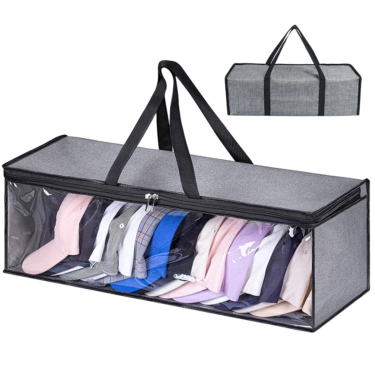 Fxvhojq Large Transparent Hat Storage Bag – Baseball Cap Organizer with Double Carry Handles & Zipper Closure, Dust-Proof Closet & Travel Hat Rack Holder (Grey) – Perfect for Bedroom Organization, Closet Storage & Travel Accessories