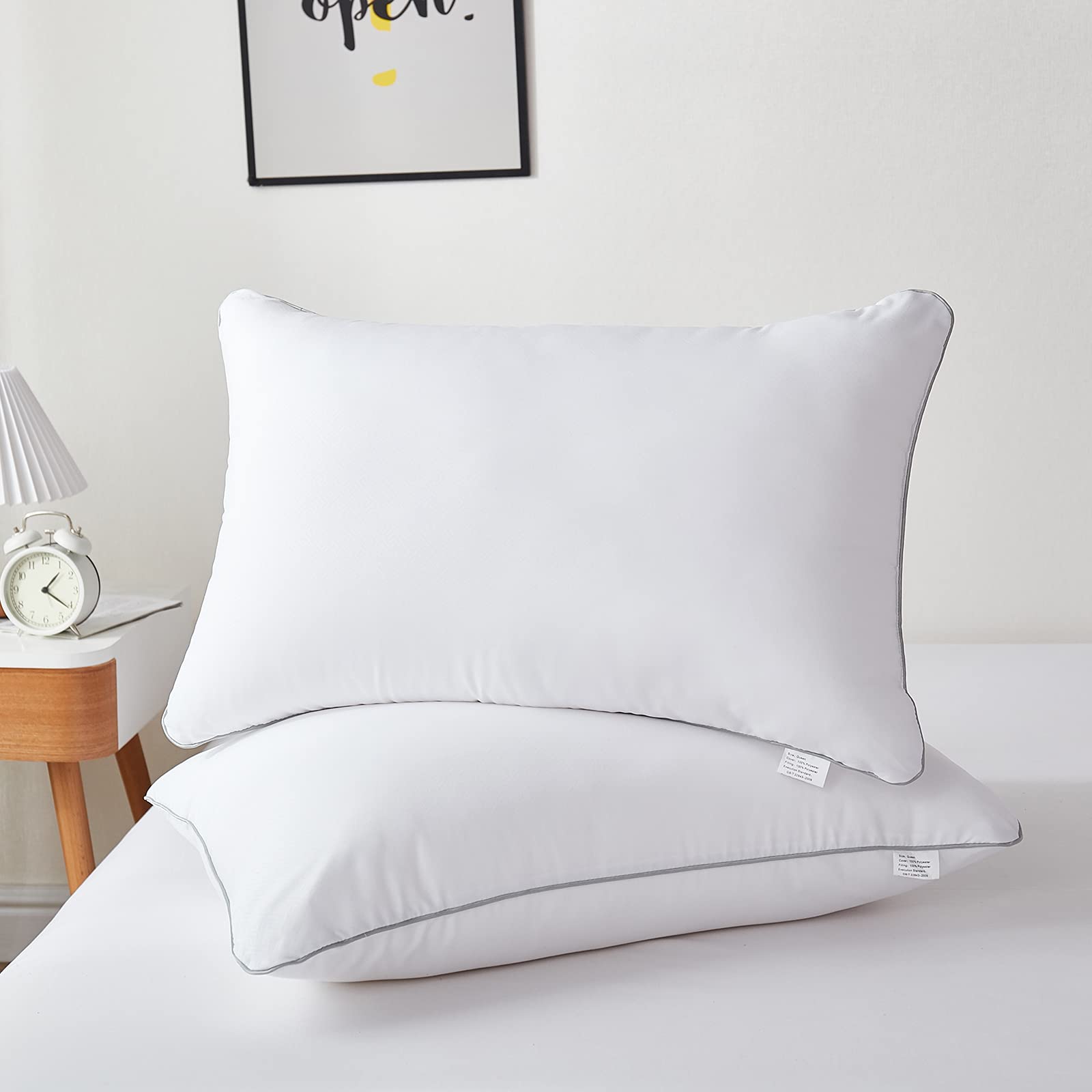 Premium Plush Fiber Bed Pillows 2 Pack Standard Size - Super Soft & Supportive Pillows for Back & Side Sleepers - Luxury Comfort for Deep Sleep - Perfect for Home, Hotel, and Travel Use