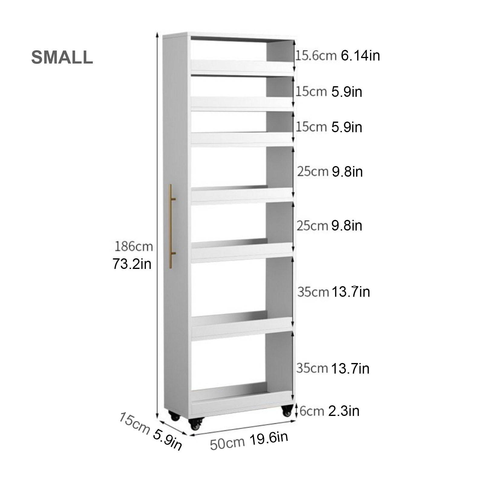 White Slim Rolling Storage Cart with Wheels & Handle - Small Narrow Kitchen Cabinet, Wood Spice Rack Organizer for Pantry, Fridge Side, Small Spaces - Perfect for Kitchen Organization, Bathroom Storage & Dorm Room Essentials