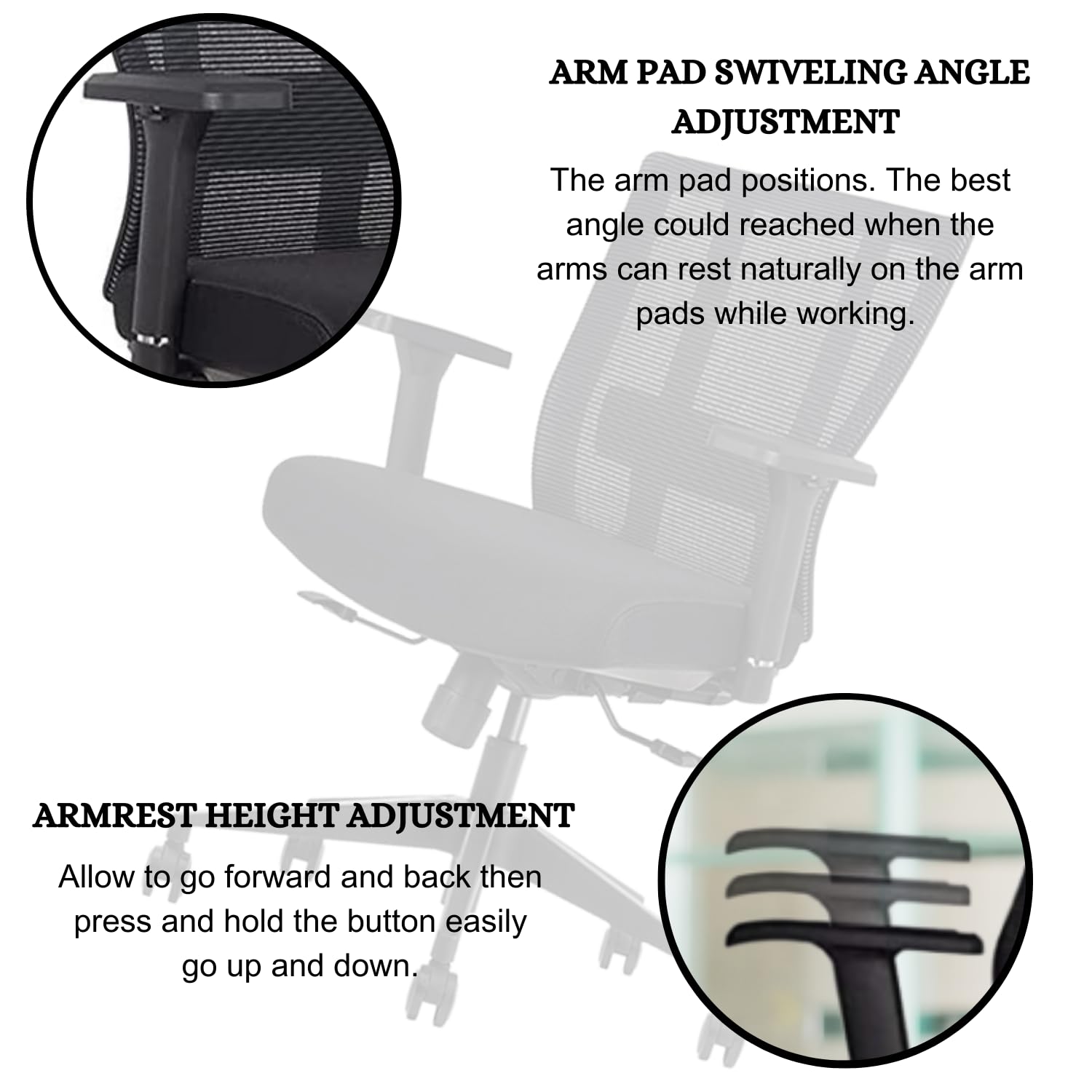 Ergonomic Office Chair with Breathable Mesh Back - Adjustable Height & Lumbar Support for Home & Office Use (Black) - Perfect for Long Hours of Sitting, Gaming, or Working from Home