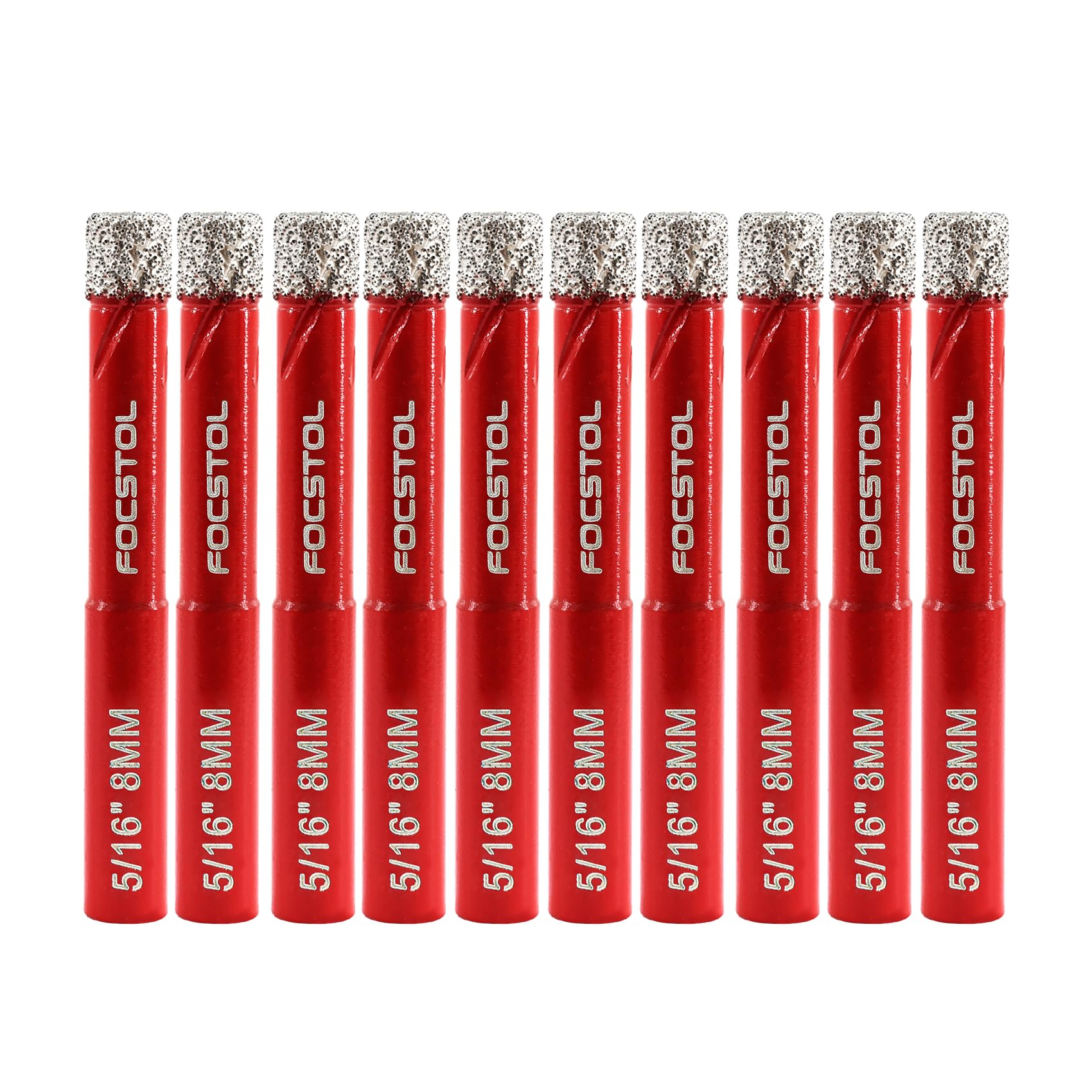 FOCSTOL 10-Piece 8mm Diamond Drill Bit Set for Ceramic, Porcelain, Tile, Marble & Granite - Round Shank Dry Diamond Hole Saw Kit for DIY Home Renovation & Professional Tiling Projects