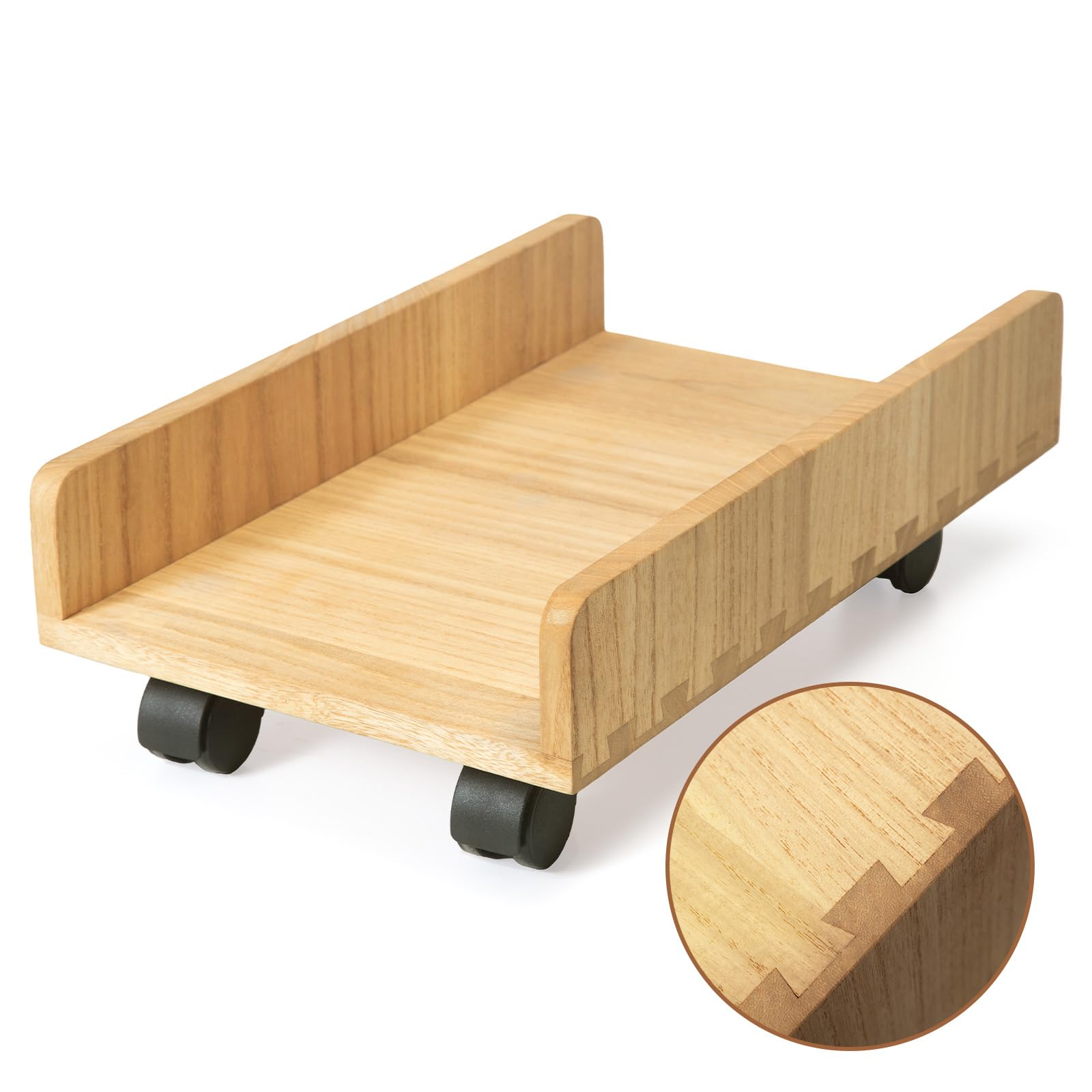 Heavy Duty Wooden Computer Tower Stand with 4 Mute Caster Wheels - Mobile ATX PC Case Holder & CPU Protection Shelf - Ideal for Office, Gaming Setup & Home Workspace (ZJJ-NA)