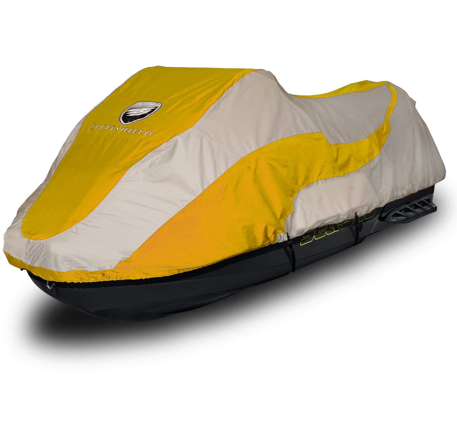 Premium Waterproof Jet Ski Cover for Sea-Doo Fish PRO 155 & 170 (2019-2025 Models) - UV Resistant, Heavy-Duty Protection in Yellow/Grey - Perfect for Outdoor Storage & Trailering