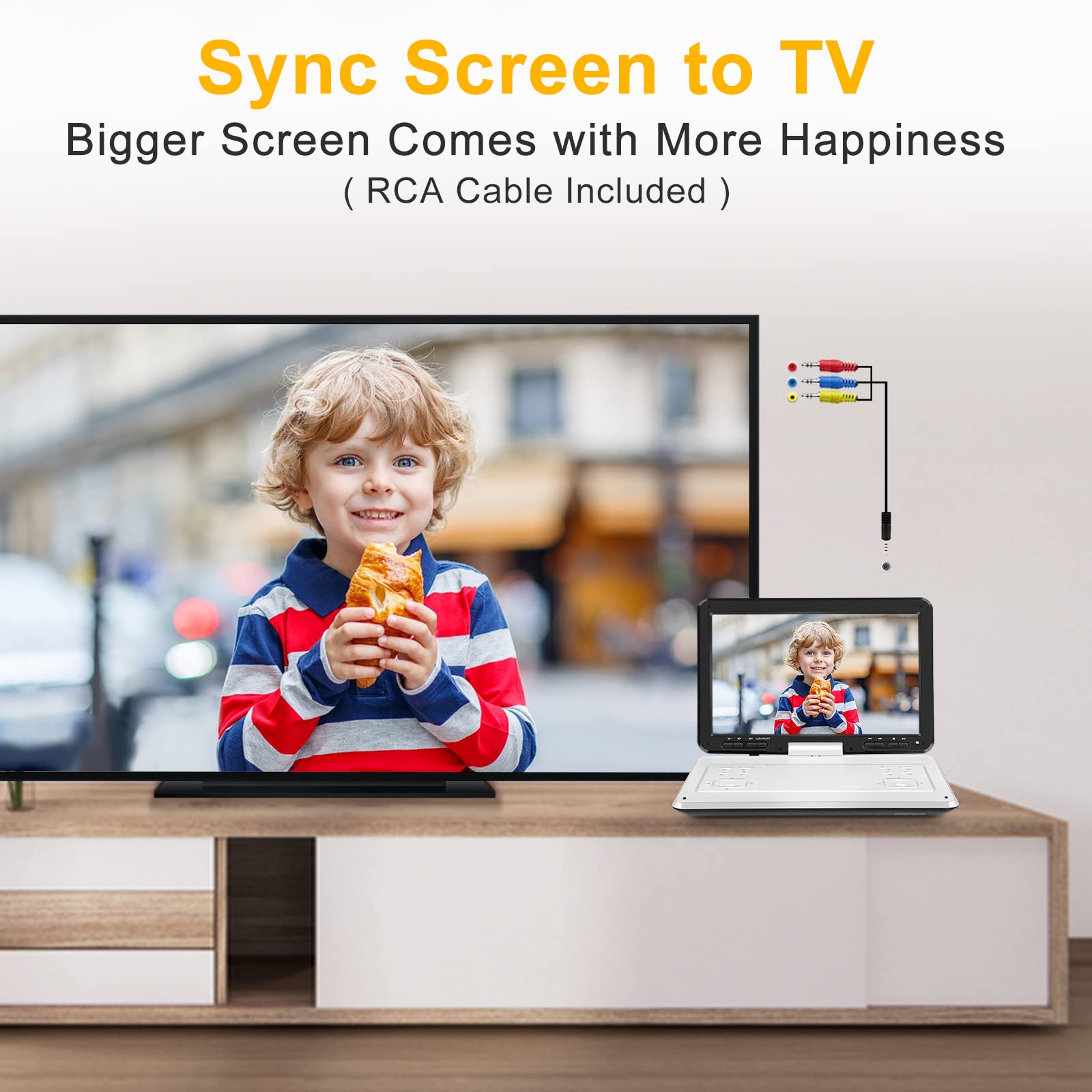 16.9'' Portable DVD Player with 6-Hour Battery, 14.1'' HD Swivel Screen, New Button Design, High Volume Speakers, Sync TV/Region Free/Multiple Discs, White - Perfect for Travel, Camping, and Family Movie Nights