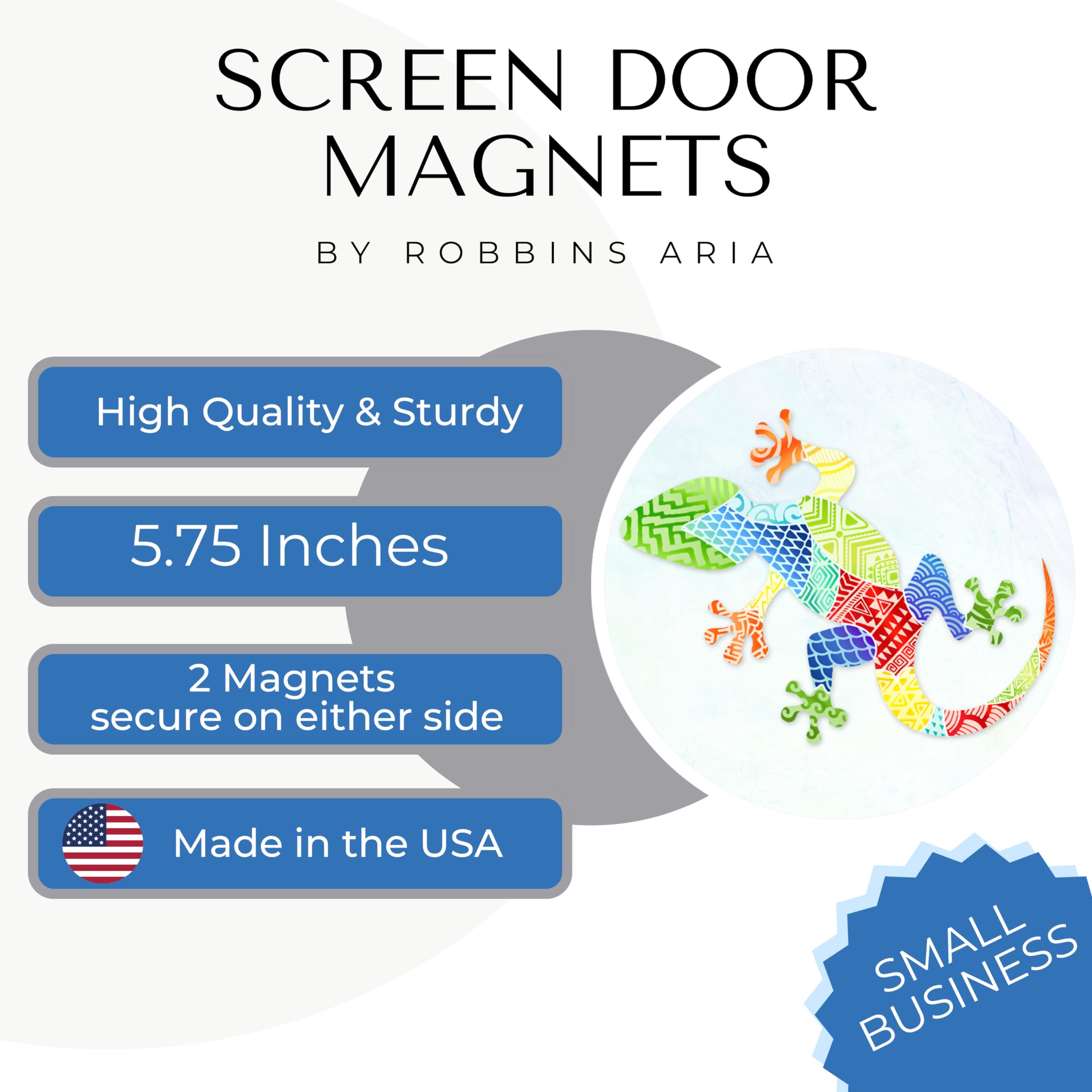 Robbins Aria Magnetic Screen Door - Twist Click Lock System for Pet & Child Safety - Gecko Design Decorative Mesh Door Saver with Indicator - Perfect for Homes with Dogs, Cats & Kids