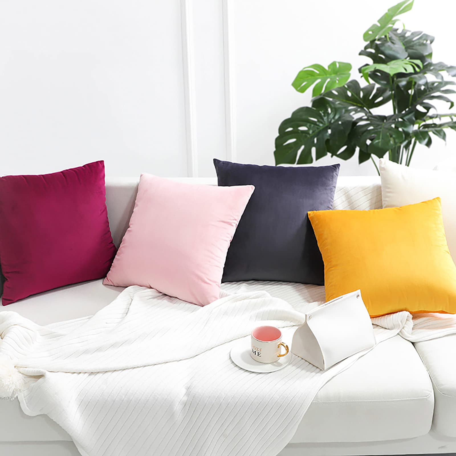 TREELY Velvet Pillow Covers 18x18 Inches (Pack of 2) - Soft Decorative Throw Pillow Cases for Sofa, Couch, Bed & Chair - Hot Pink | Perfect for Living Room Decor, Bedroom Accents & Home Styling