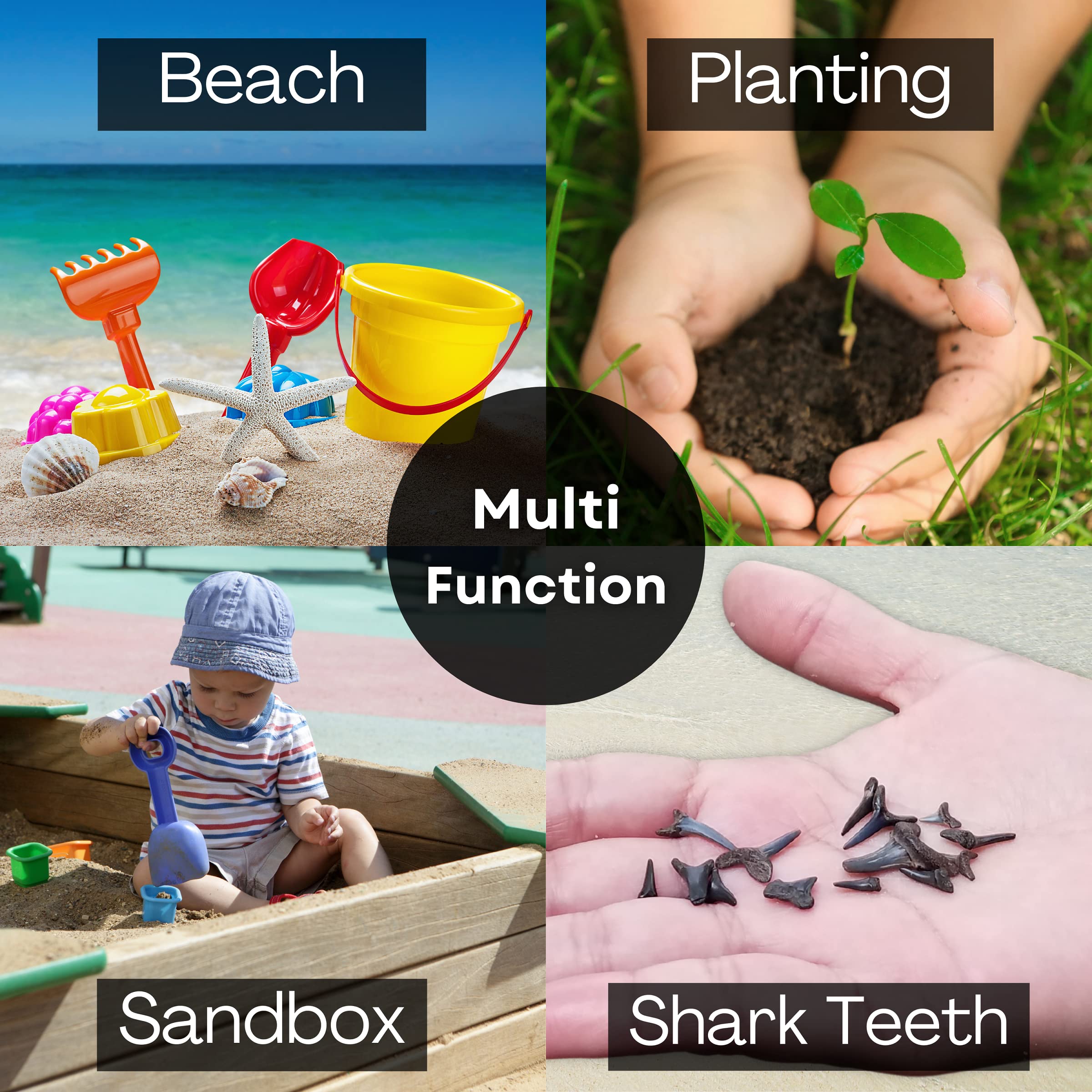 4 Pack Large Sand Sifter for Beach & Sandbox - Shark Teeth, Rocks & Plastic Finder - Durable Sand Toys for Kids & Toddlers - Perfect for Beachcombing, Treasure Hunting & Outdoor Play