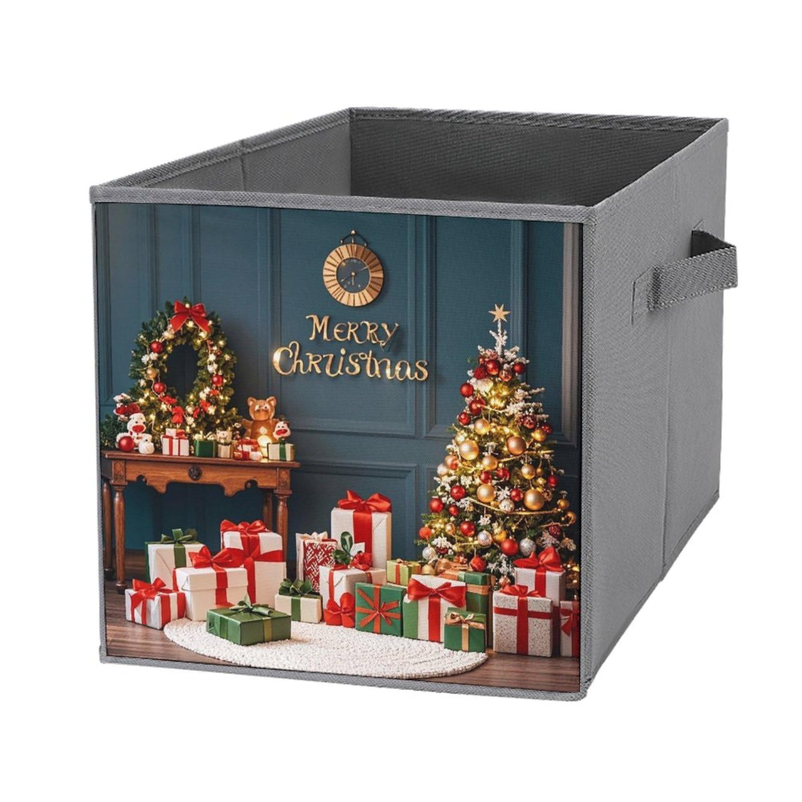 1PC Foldable Storage Bin with Handles - Large Capacity Printed Storage Box for Christmas Decor, Playroom, Office & Home Organization | Space-Saving Storage Cube for Toys, Books & Holiday Decorations