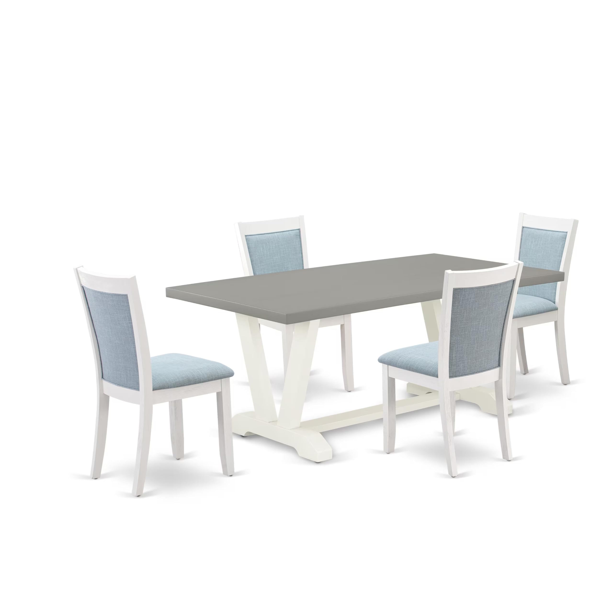 East West Furniture 5-Piece Kitchen Table Set for 4 - 40x72 Inch Rectangle Dining Table with V-Legs & 4 Baby Blue Linen Fabric Parson Chairs, Multi-Color | Perfect for Small Dining Rooms, Breakfast Nooks, and Cozy Family Meals