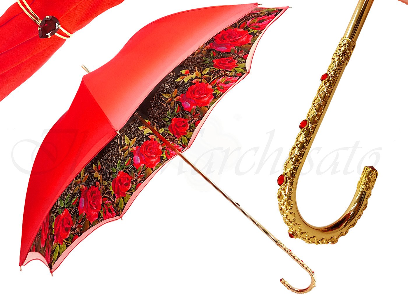 Stylish Orange Floral Double Canopy Umbrella for Women - Waterproof Windproof Luxury Ladies Parasol - Perfect for Beach, Wedding & Outdoor Events