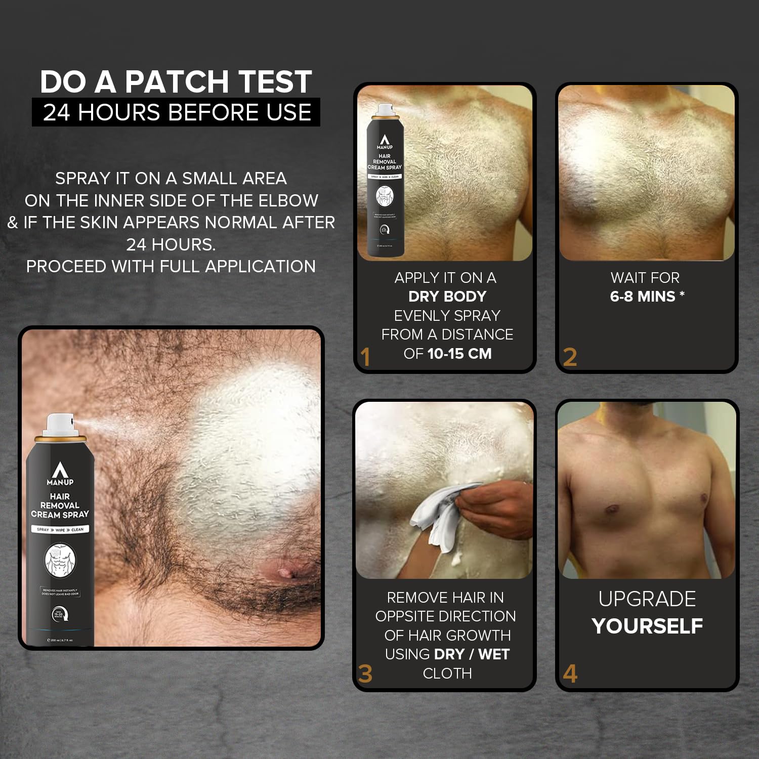 Man-Up Hair Removal Cream Spray - 200ml & Vanilla Malt Cologne for Men - 8ml | Painless Depilatory Cream | Long-Lasting Fragrance Eau de Toilette | Dermatologist Tested | For Smooth Skin & Confidence Boost | Gym, Date Night & Office Use