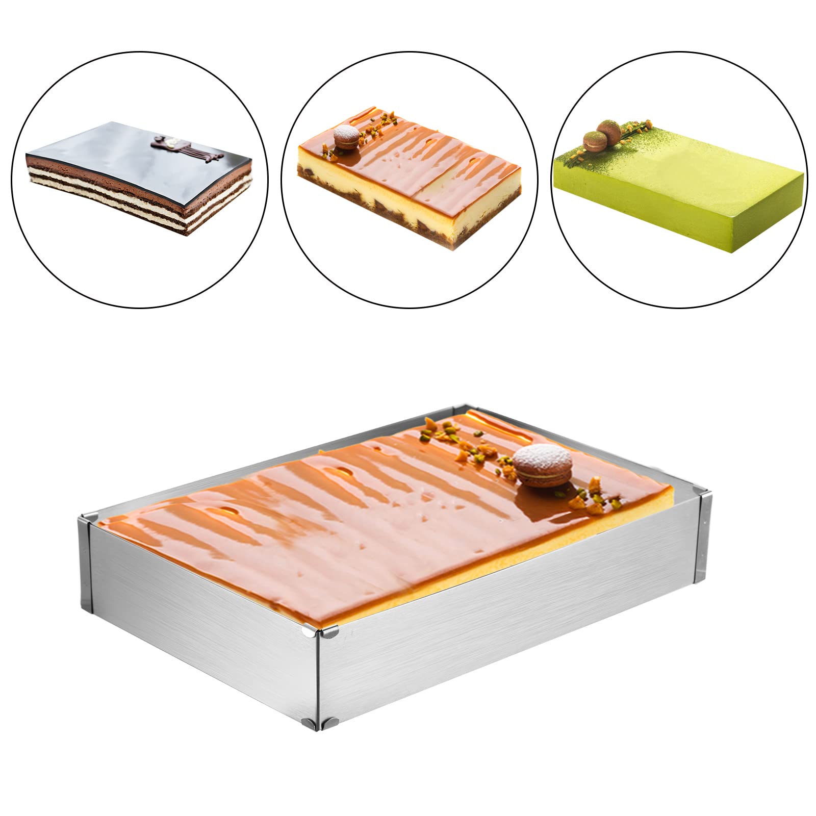 Tebery 2-Piece Adjustable Square & Rectangular Cake Pan Set - 18 to 33cm Stainless Steel Baking Mold for Mousse Cakes, Desserts & Pizza | Perfect for Home Baking, Party Treats & DIY Dessert Making