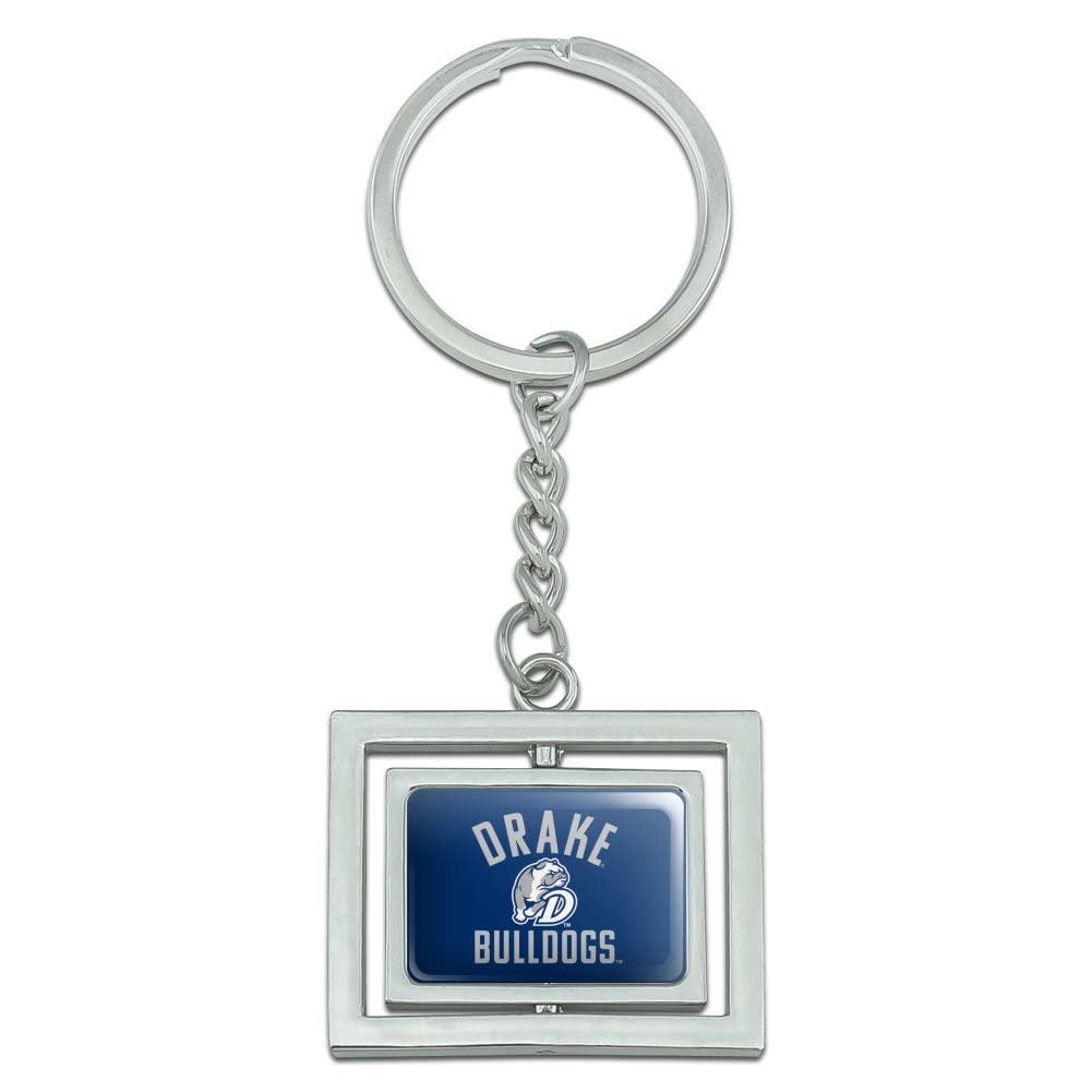 Drake Bulldog Spinning Rectangle Chrome Plated Metal Keychain - Unique College Mascot Key Ring for Backpacks, Gifts & School Spirit Accessories