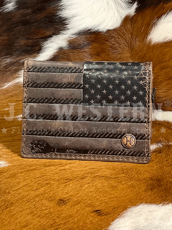 Hooey HFW003 BRBK Men's Liberty Rope Embossed Genuine Leather Bi-Fold Money Clip Wallet - Brown RFID Blocking Slim Wallet for Everyday Carry & Travel