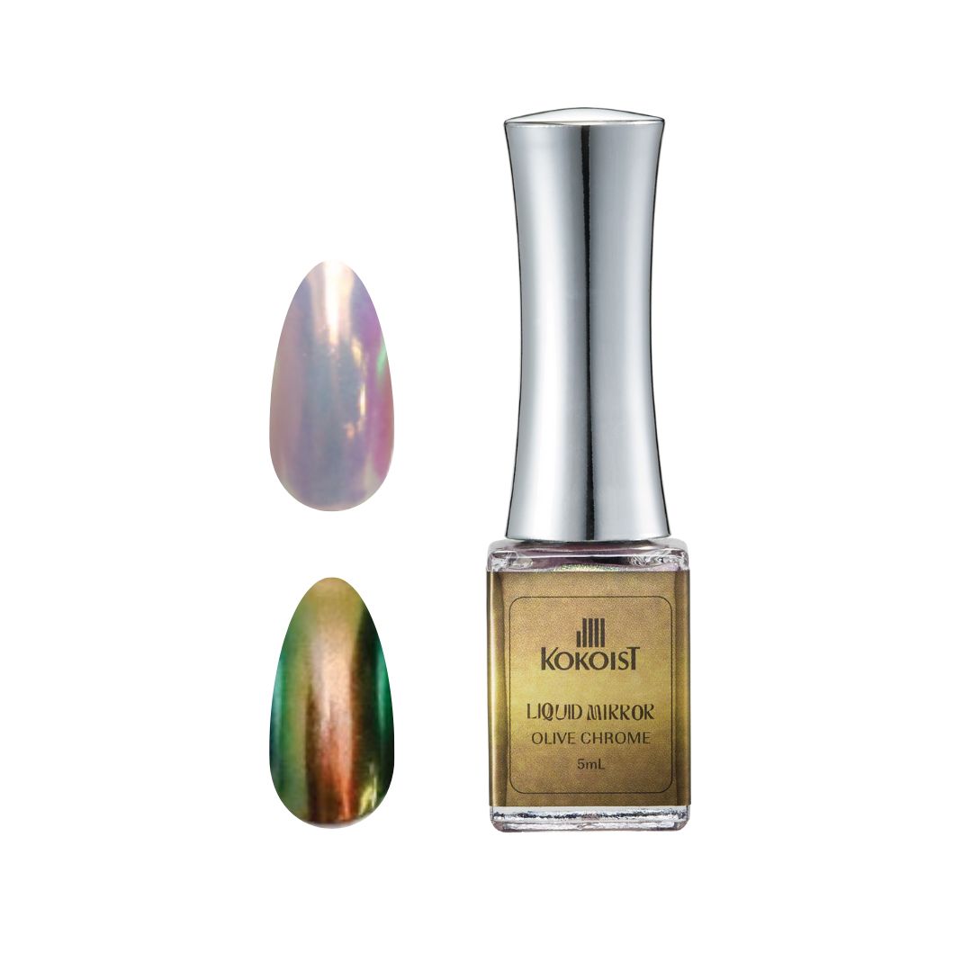 Kokoist MR02 Liquid Mirror Olive Chrome Nail Polish - High Shine Metallic Green Chrome Finish for Gel Nails | Perfect for Salon, Home Manicure & Nail Art Designs