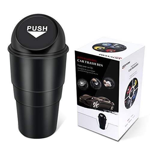 YIOVVOM Leakproof Car Garbage Can with Lid - Small Trash Bin for Car, Office, Home & Kitchen - Fits Cup Holders, Vehicle & Automotive Use (Black, 1 Pack) | Perfect for Road Trips, Daily Commute & Keeping Your Space Clean
