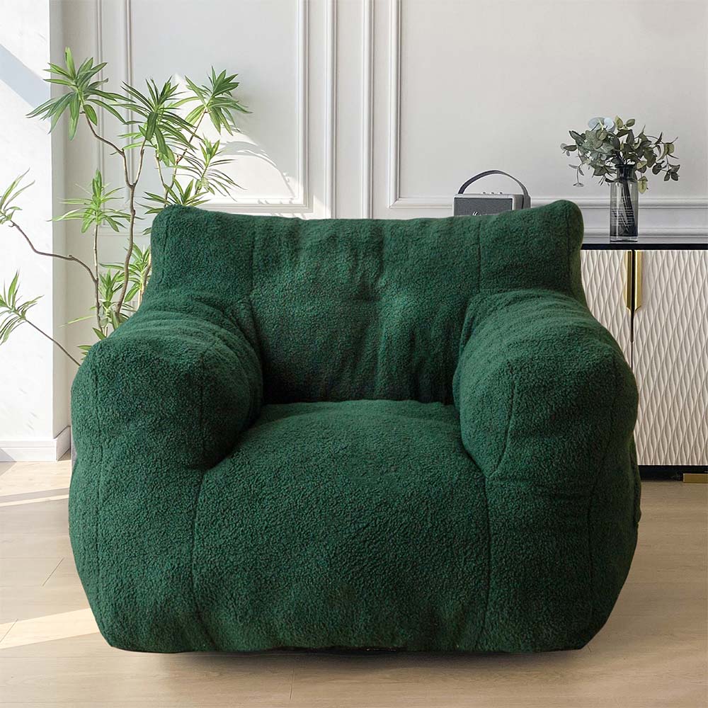 MAXYOYO Sherpa Bean Bag Chair - Boucle Tufted Oversized Bean Bag Sofa for Living Room, Bedroom & Game Room - Plush Lazy Chair for Adults & Kids - Soft Green Cozy Seating for Relaxing, Reading & Lounging