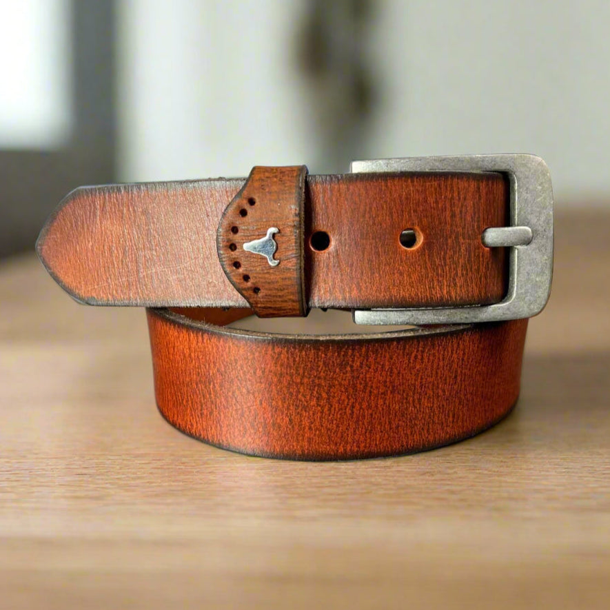 Premium Men's Buffalo Grain Leather Belt - Genuine Full Grain Leather, Adjustable Brass Buckle - Perfect for Casual, Business & Formal Wear