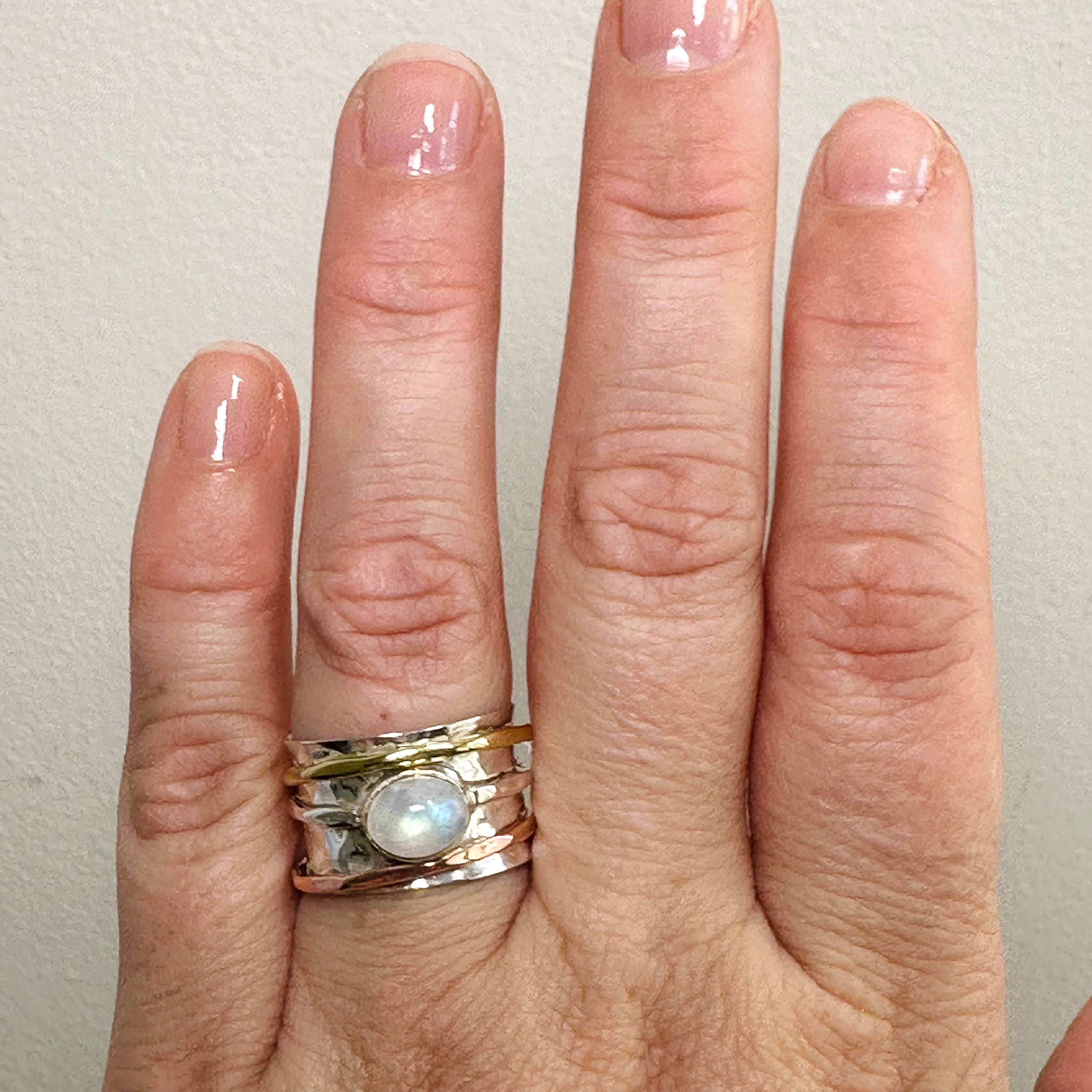 Moonstone Oval Cabochon Spinner Ring R4820 - Elegant Handcrafted Sterling Silver Jewelry for Women | Perfect for Meditation, Stress Relief & Everyday Wear