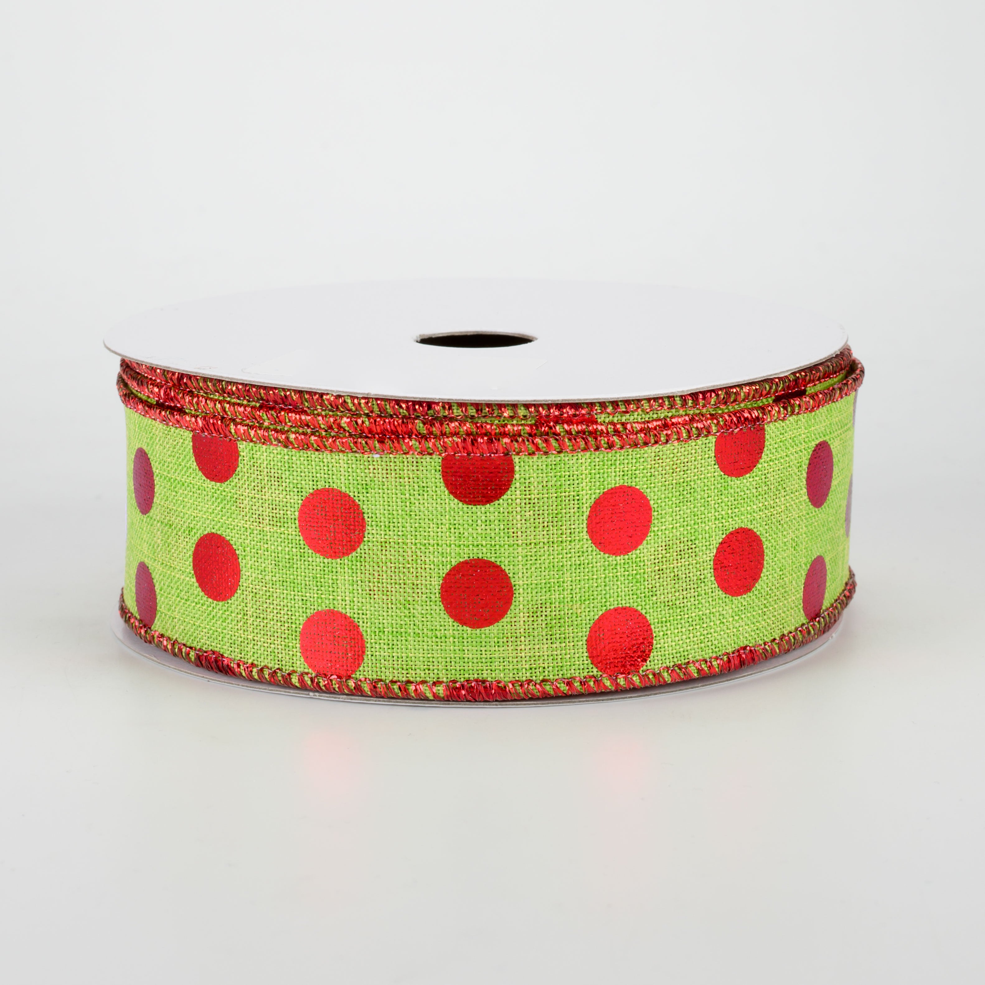 1.5 Inch Metallic Dots Ribbon - Lime Green & Red Decorative Ribbon (10 Yards) for Gift Wrapping, DIY Crafts, Party Decorations and Scrapbooking