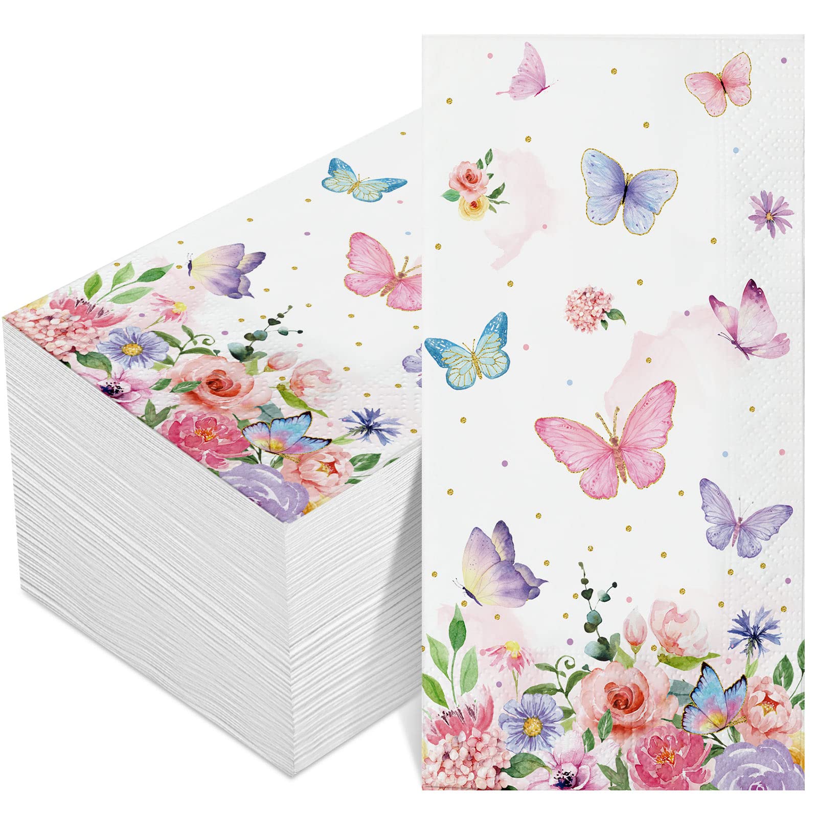 100-Pack Pink Butterfly Napkins - Disposable Decorative Paper Guest Towels for Wedding, Birthday & Garden Parties - Floral Spring Summer Party Supplies - Perfect for Bridal Showers, Baby Showers & Outdoor Events