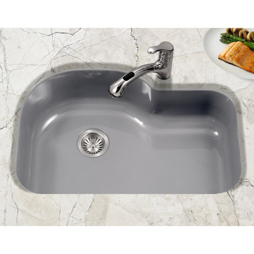 Houzer PCH 3700 Porcelain Enamel Steel Undermount Offset Single Bowl Kitchen Sink - Durable & Stylish for Modern Kitchens, Perfect for Cooking & Cleaning